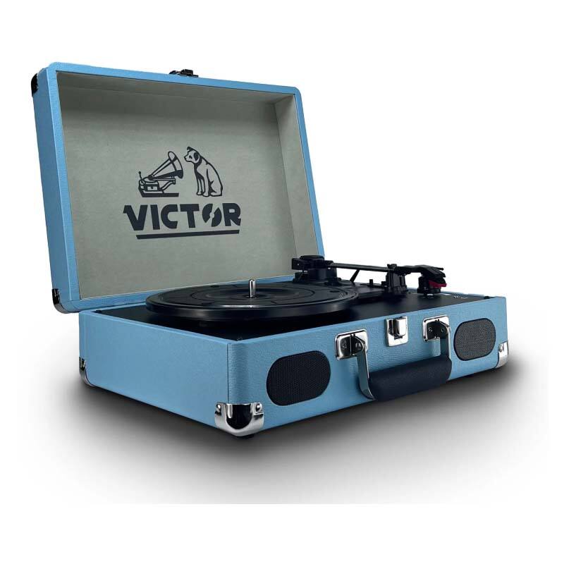 Left. Victor Audio - Victor Metro Plus Portable Dual Bluetooth® Suitcase Turntable - Turquoise.