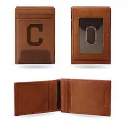 Rico Industries - Cleveland Indians Baseball "C" Embossed Premium Brown Leather Front Pocket Money Clip Wallet - Multi