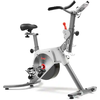 Front. Sunny Health & Fitness - Smart Two-stage Transmission Magnetic Belt Drive Upright Exercise Bike - Grey.