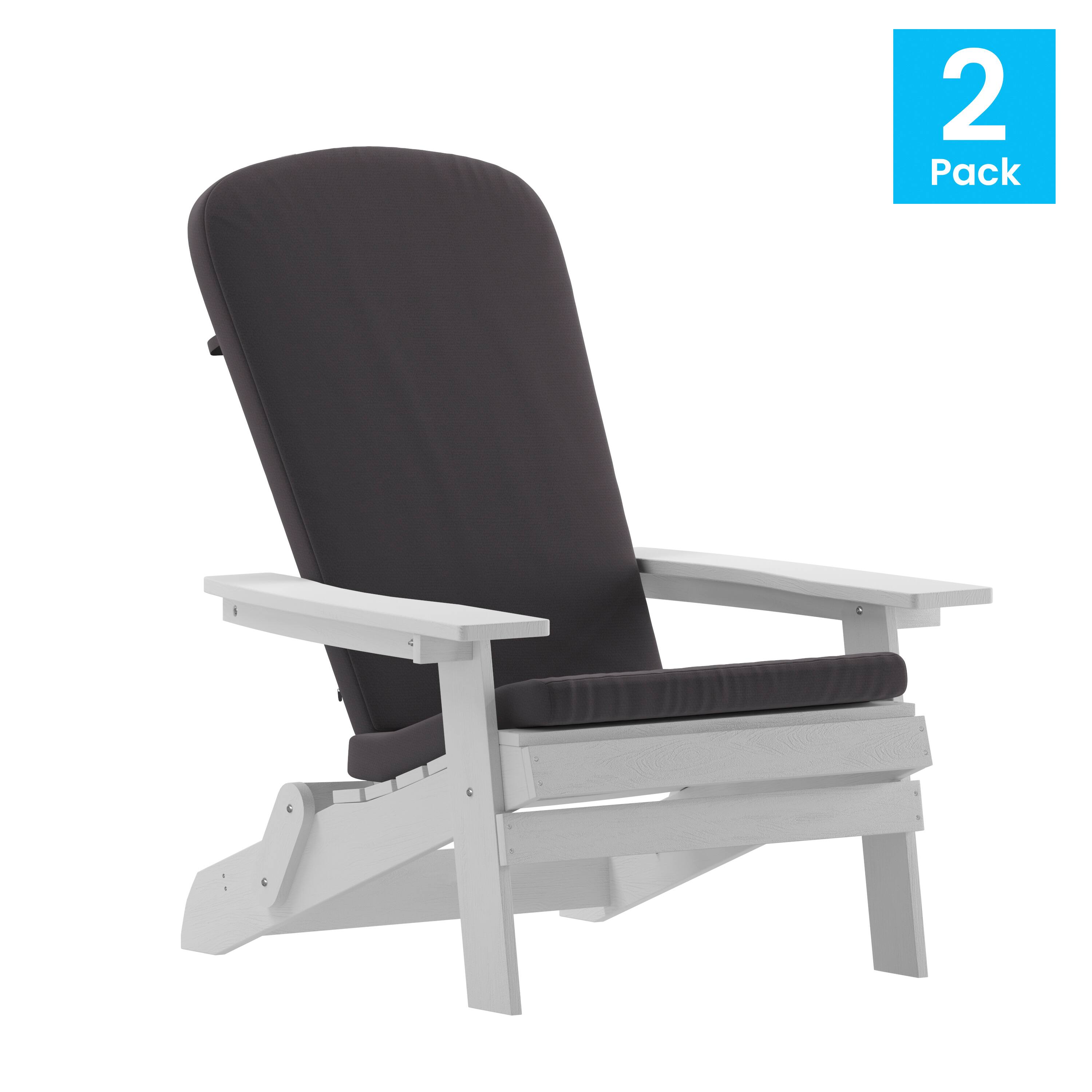 Alt View 1. Emma + Oliver - Haven Set of Two All-Weather Poly Resin Folding Adirondack Chairs for Indoor/Outdoor Use - Gray Cushions/White Frame.