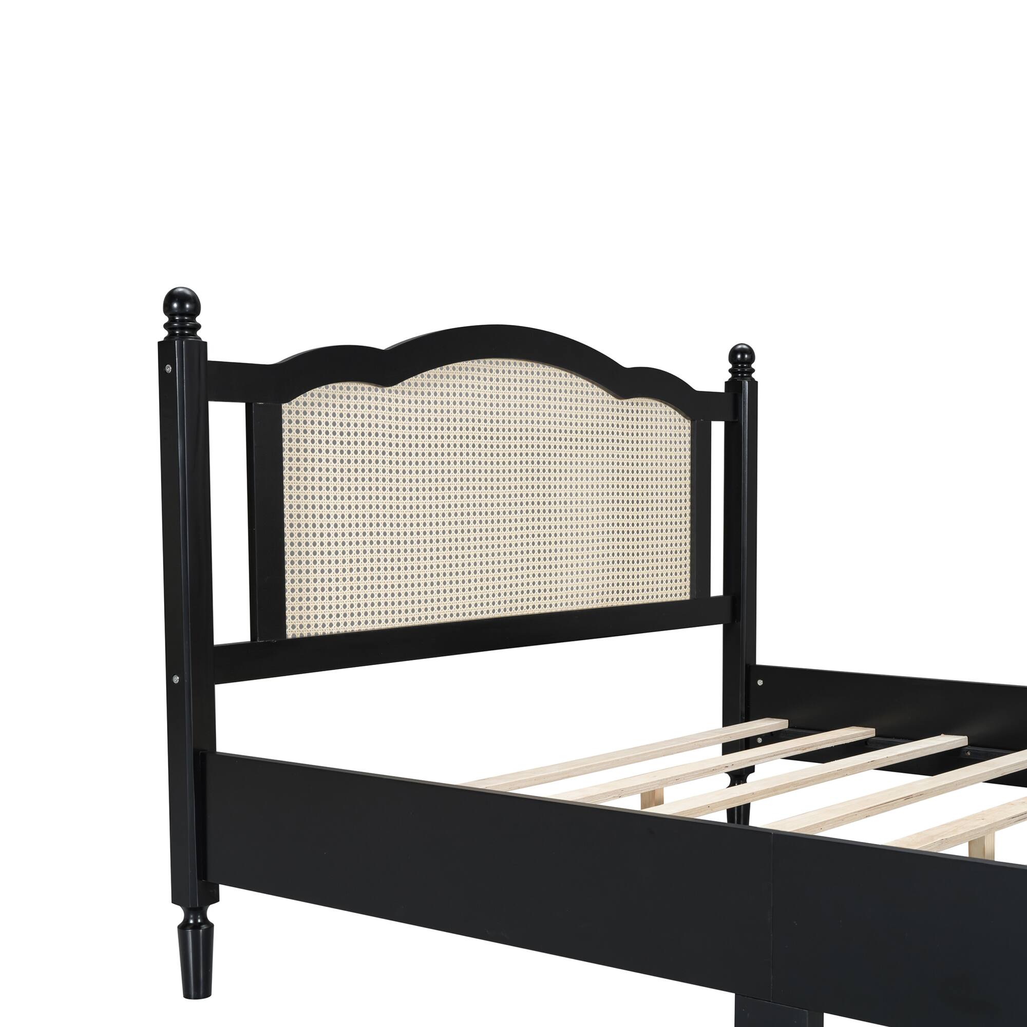 Alt View 5. GOODSILO - Vintage Rattan Headboard Queen Size Platform Bed Frame with Wooden Slat Support - Black.