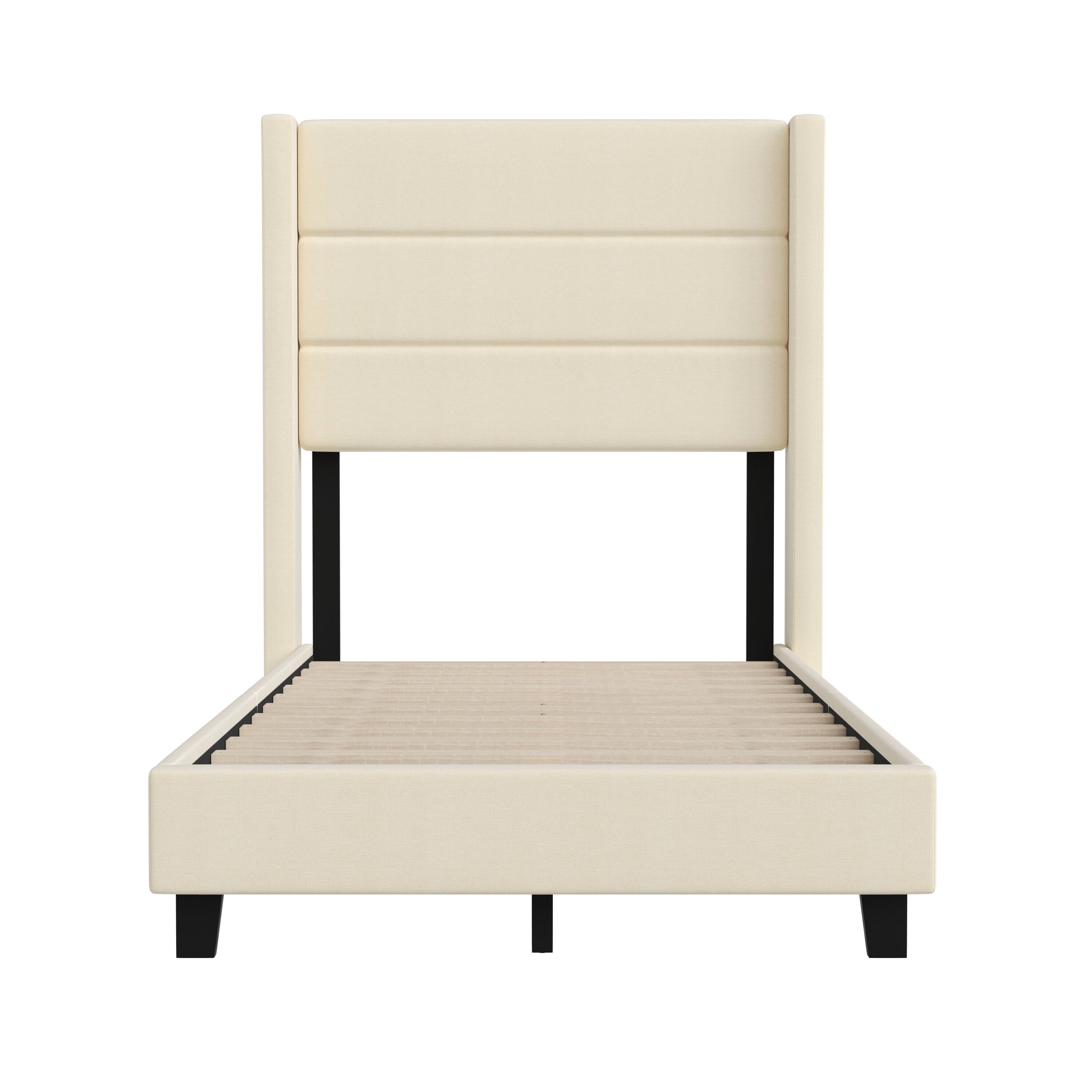 Alt View 9. Emma + Oliver - Upholstered Platform Bed with Wingback Headboard - Beige.