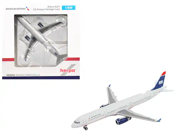 American Airlines
US Airways Heritage livery
Airbus A321
1/500
HERPA MINIATURMODELL
herpa