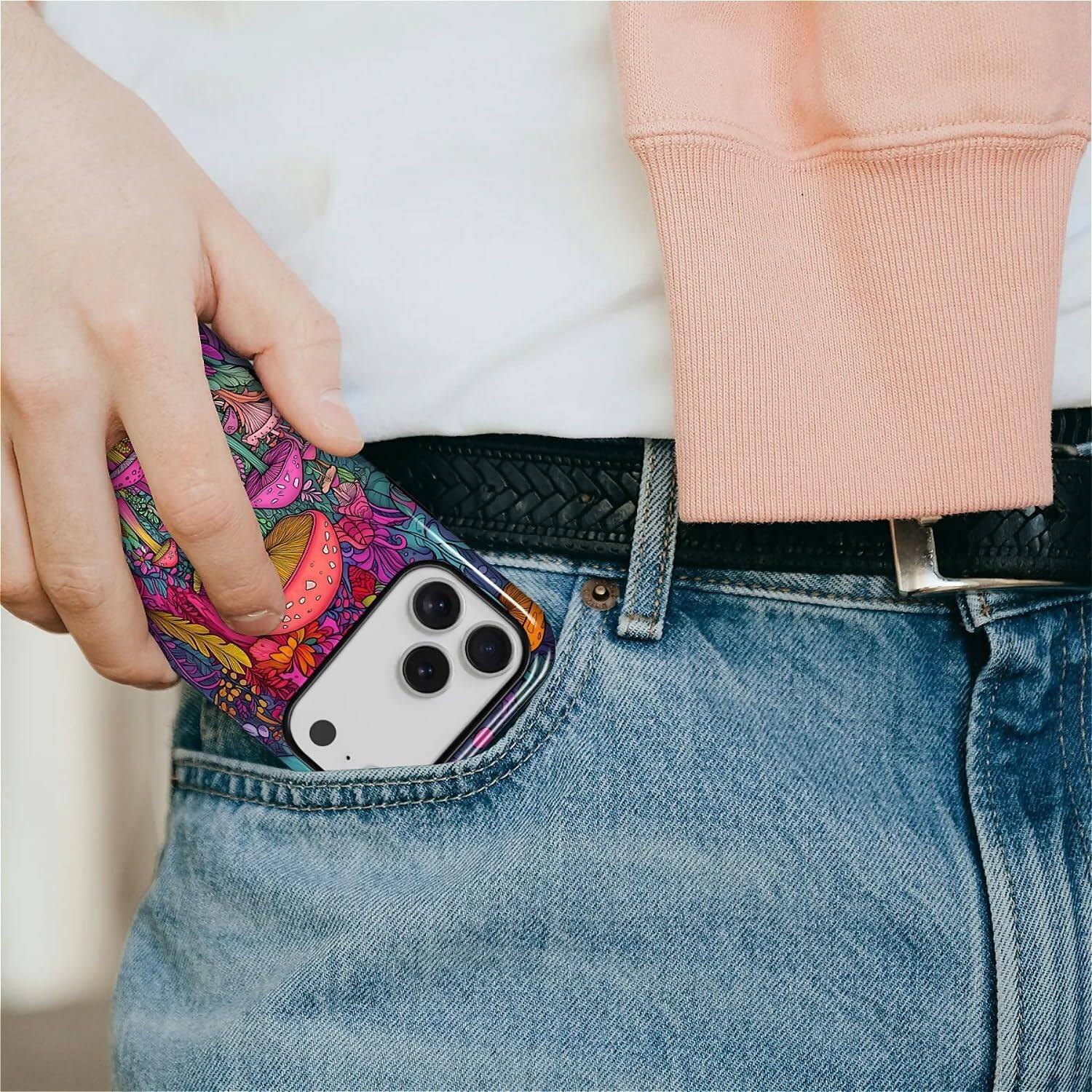 Alt View 6. Finnhomy - Smartphone Case for iPhone 17 Pro Military Grade Dual Layer Protection Anti Slip Grip - Psychedelic Mushrooms.