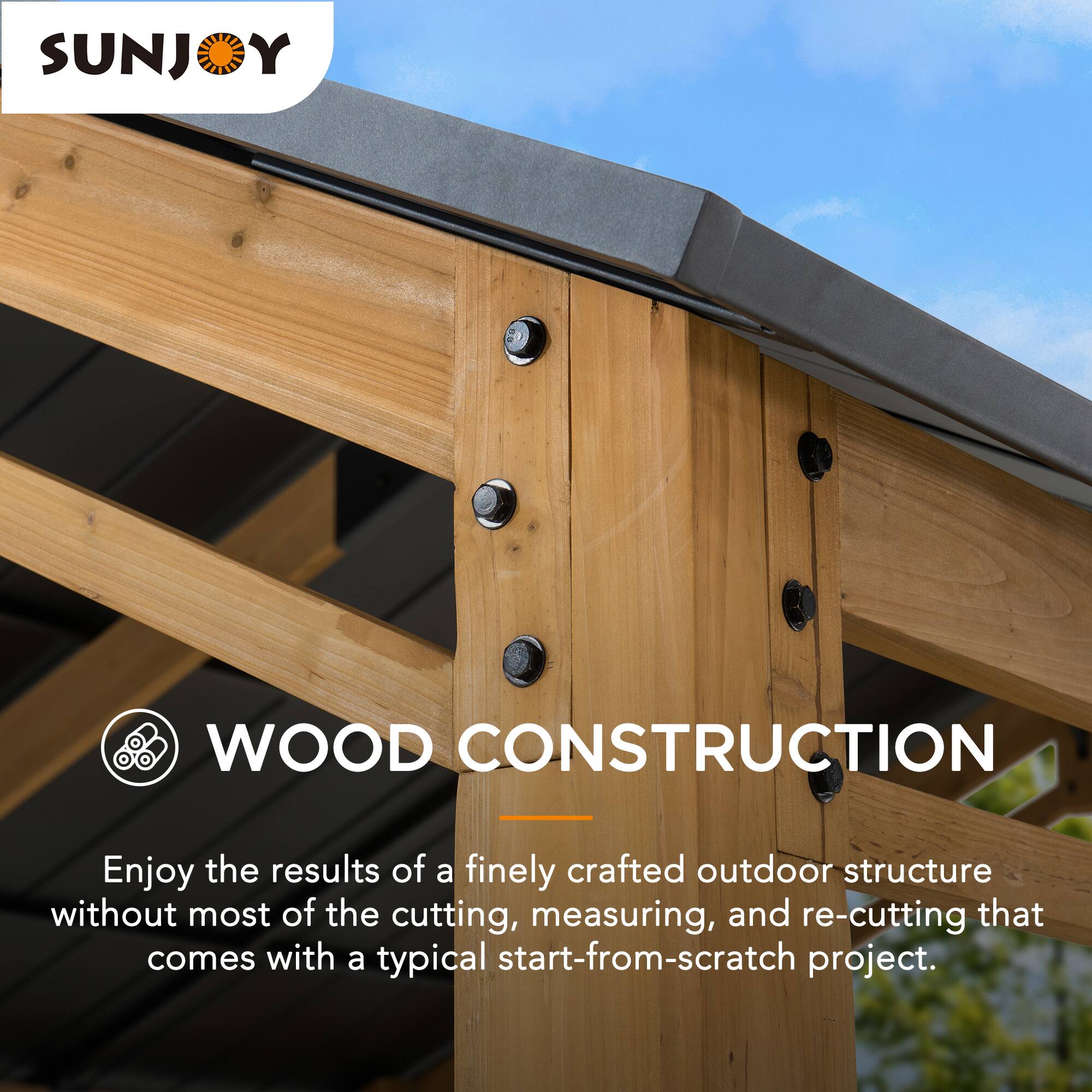 SUNJOY Y WOOD CONSTRUCTION

Enjoy the results of a finely crafted outdoor structure without most of the cutting, measuring, and re-cutting that comes with a typical start-from-scratch project.