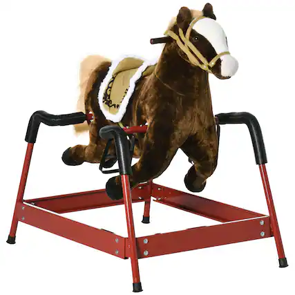 Front. Glintex - Spring Rocking Horse Ride-On Toy for Kids with Sounds, Plush Saddle, and Realistic Motion - Brown.