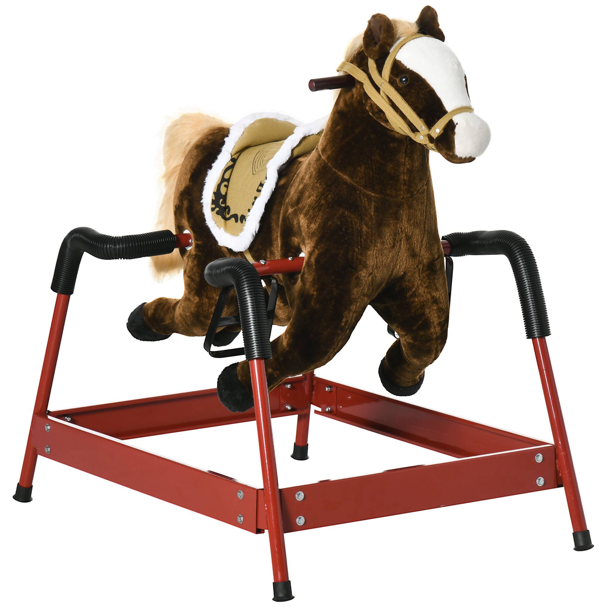 Front. Glintex - Spring Rocking Horse Ride-On Toy for Kids with Sounds, Plush Saddle, and Realistic Motion - Brown.
