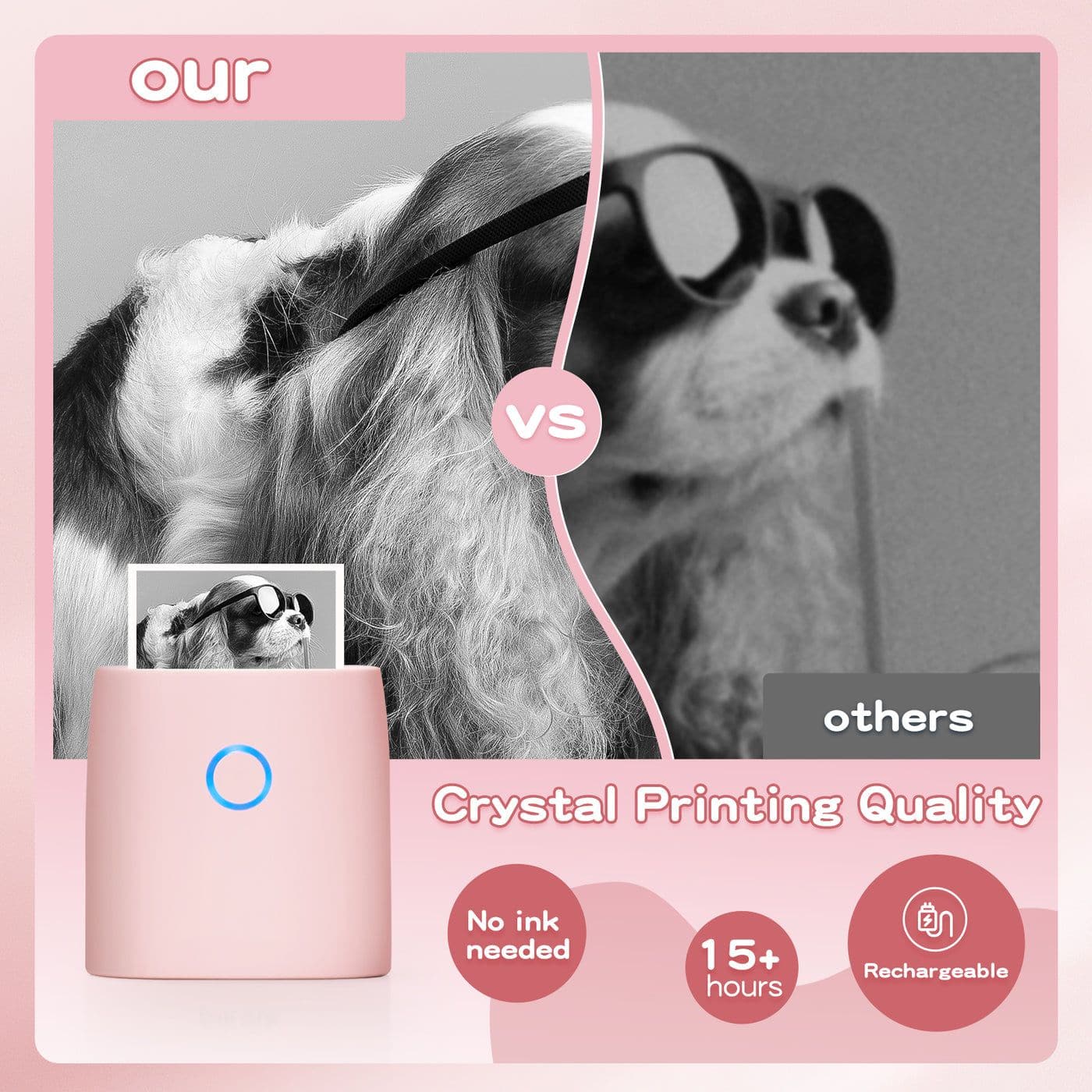 JADENS - JD-21 Mini Instant Thermal Printer - Handheld Label Maker - Pink - Front_Zoom