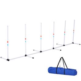 Pawhut - Adjustable Dog Agility Training Obstacle Set with Weaves Poles and Storage Bag - White