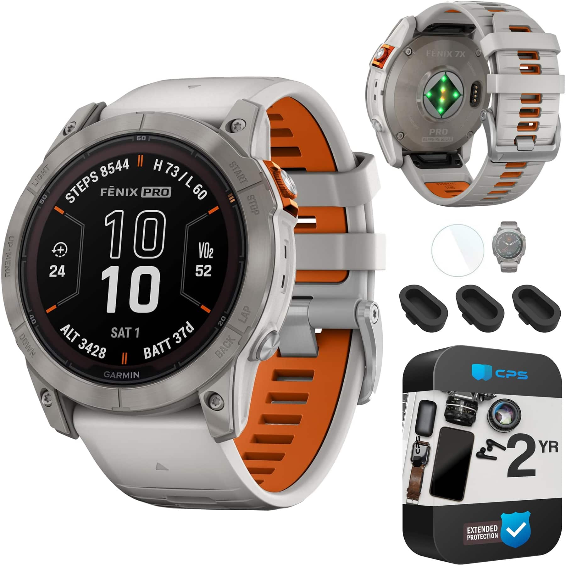 Garmin - Fenix 7X Pro Solar, Sapphire, Titanium, Gray/Orange + 2 Year Extended Warranty Bundle - Titanium|Fog Gray/Ember Orange - (2023)