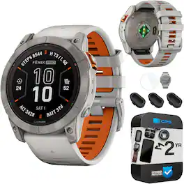 Garmin - Fenix 7X Pro Solar, Sapphire, Titanium, Gray/Orange + 2 Year Extended Warranty Bundle - Titanium|Fog Gray/Ember Orange - (2023)