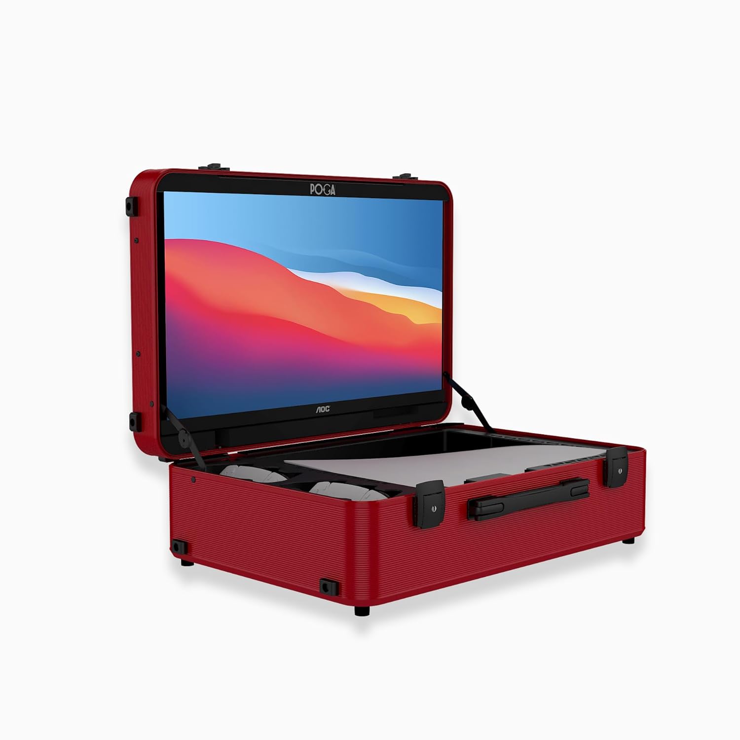 Alt View 1. POGA - LUX PlayStation 5 Premium Portable Console Travel Case w/ Trolley and 24" AOC Gaming Monitor V3 - Red.