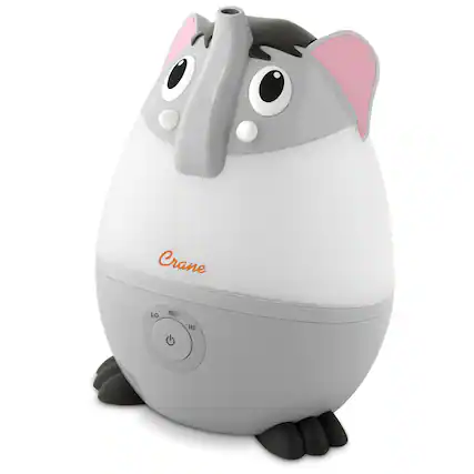 Front. CRANE - Mini Elephant 0.5 Gallon Cool Mist Humidifier - Gray.