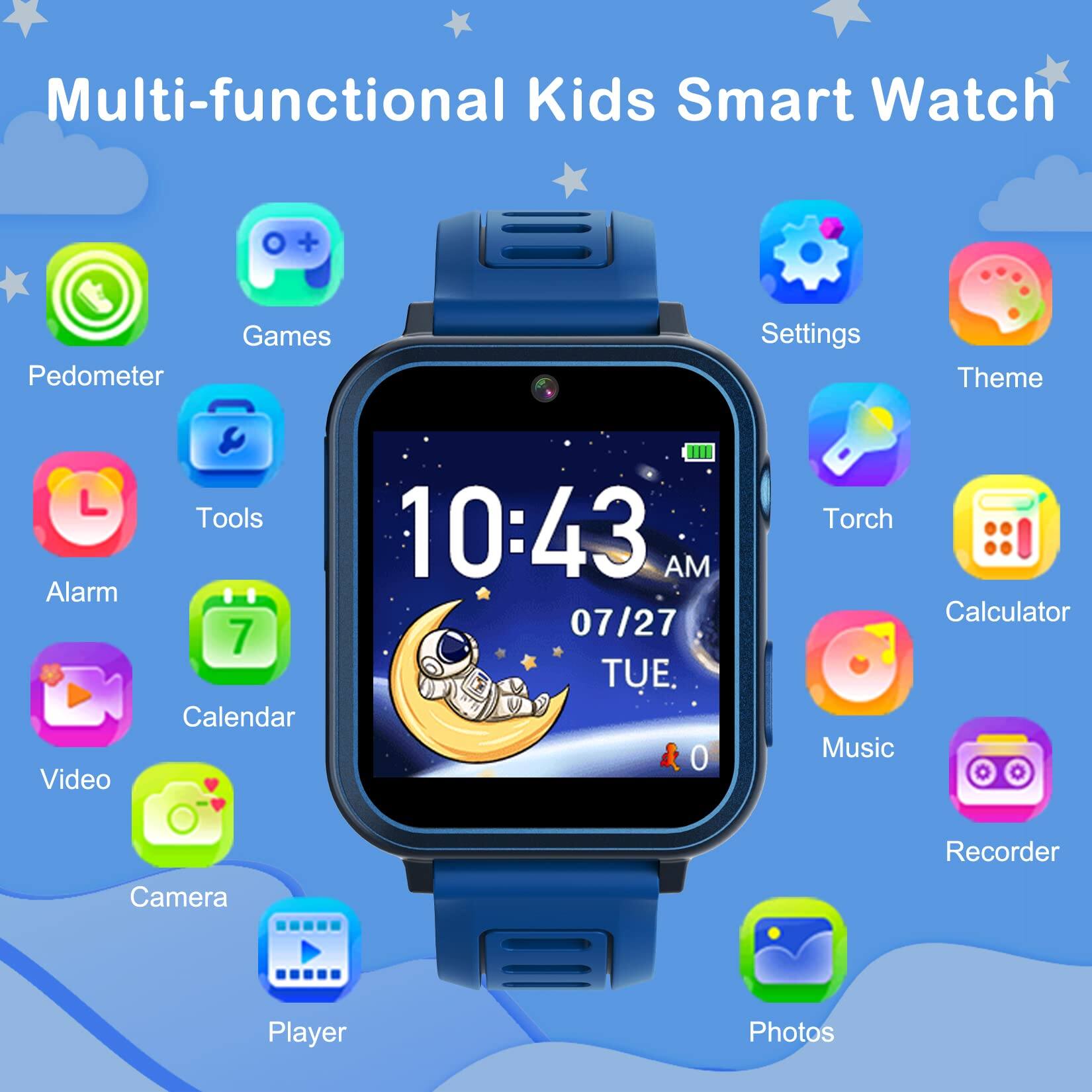 Left. GlowWise - Kids Smart Watch with 39 Games, Camera, Music Player, Touchscreen, Alarm Clock & Video/Audio Recorder for. - Blue.