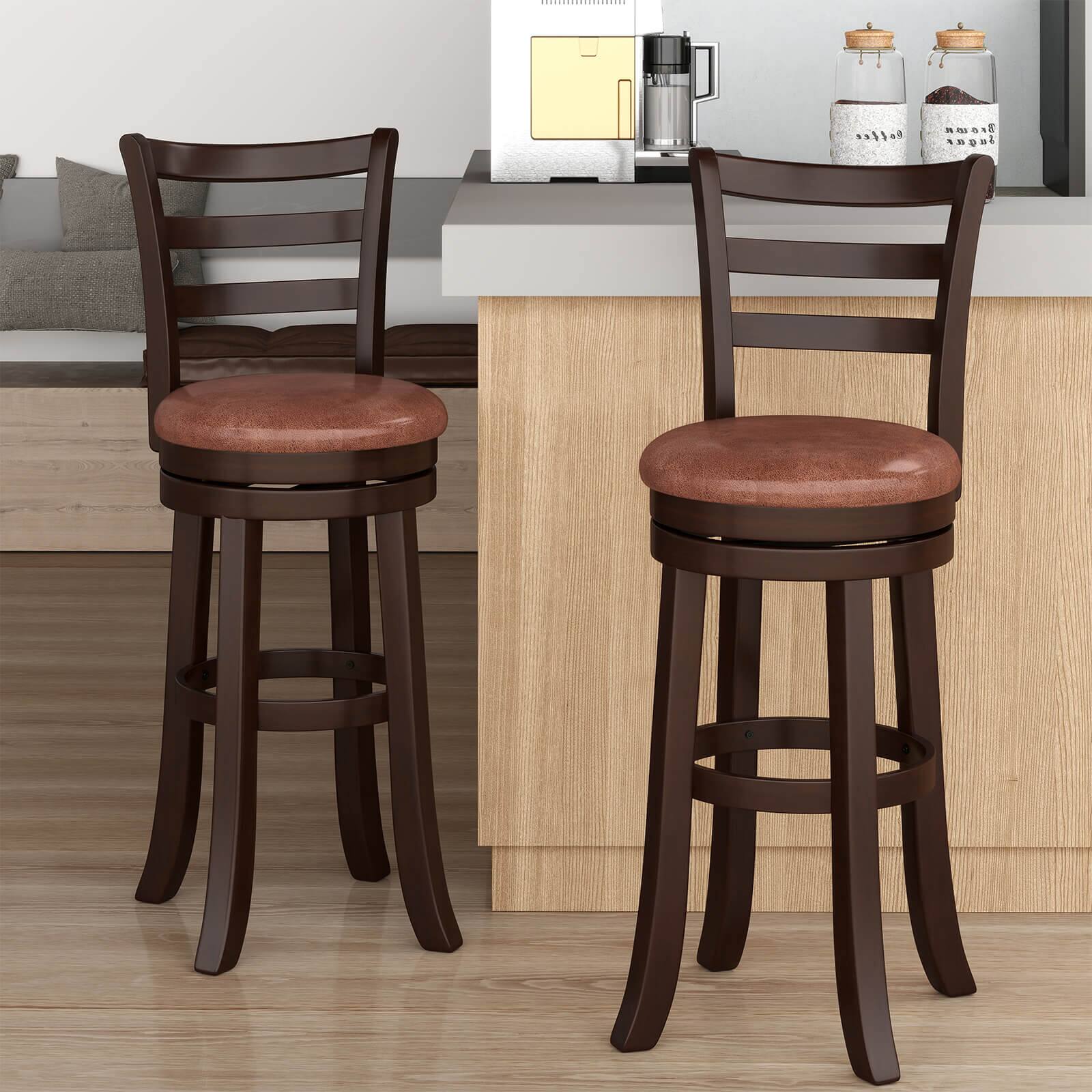 Alt View 3. Costway - Costway 30" Bar Height Swivel Barstools Set of 4 with Back, Faux Leather Seat for Pub - Cappuccino.