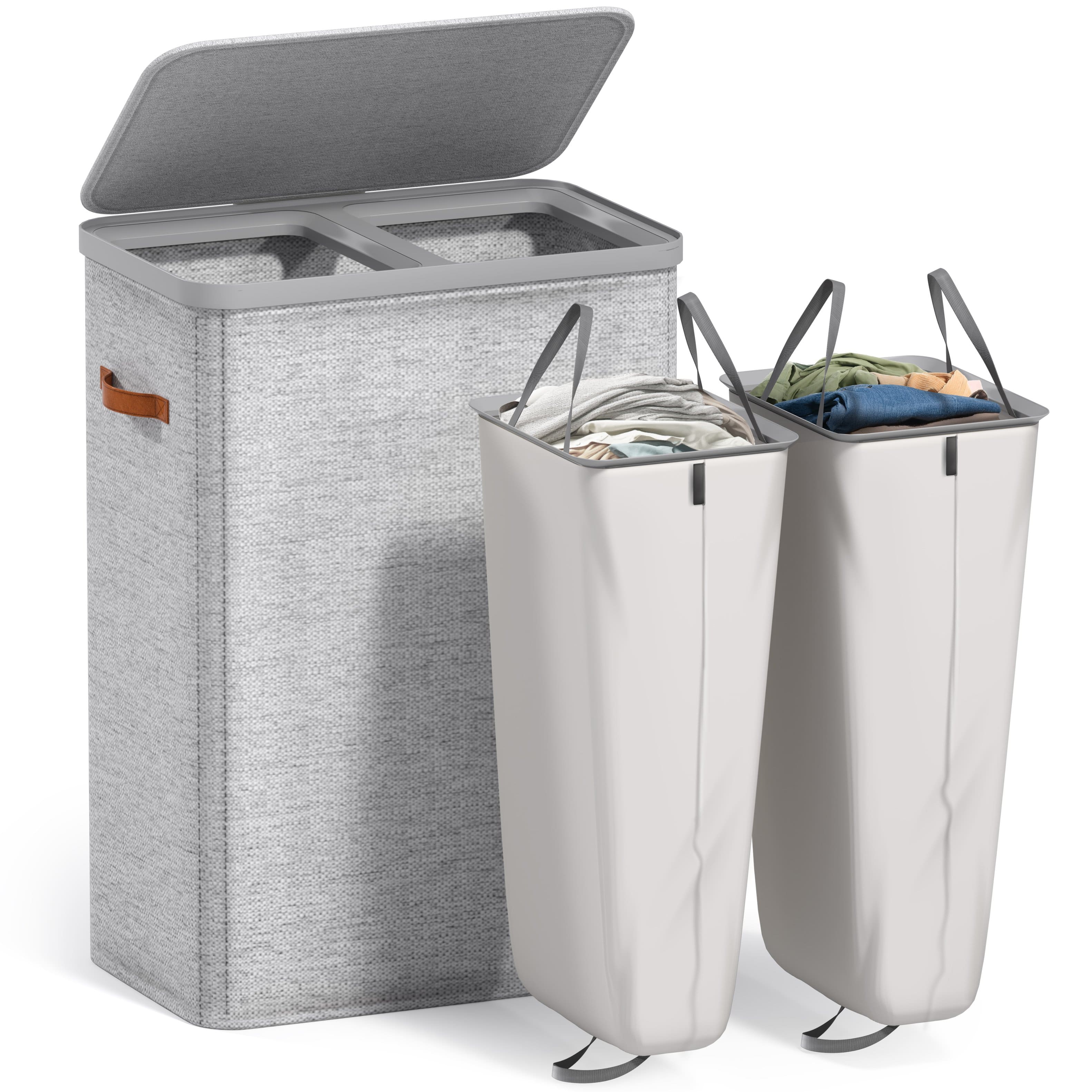 Sorbus - Fabric Laundry Hamper, Collapsible 2-Compartment Laundry Basket with Removable Laundry Bag - Gray