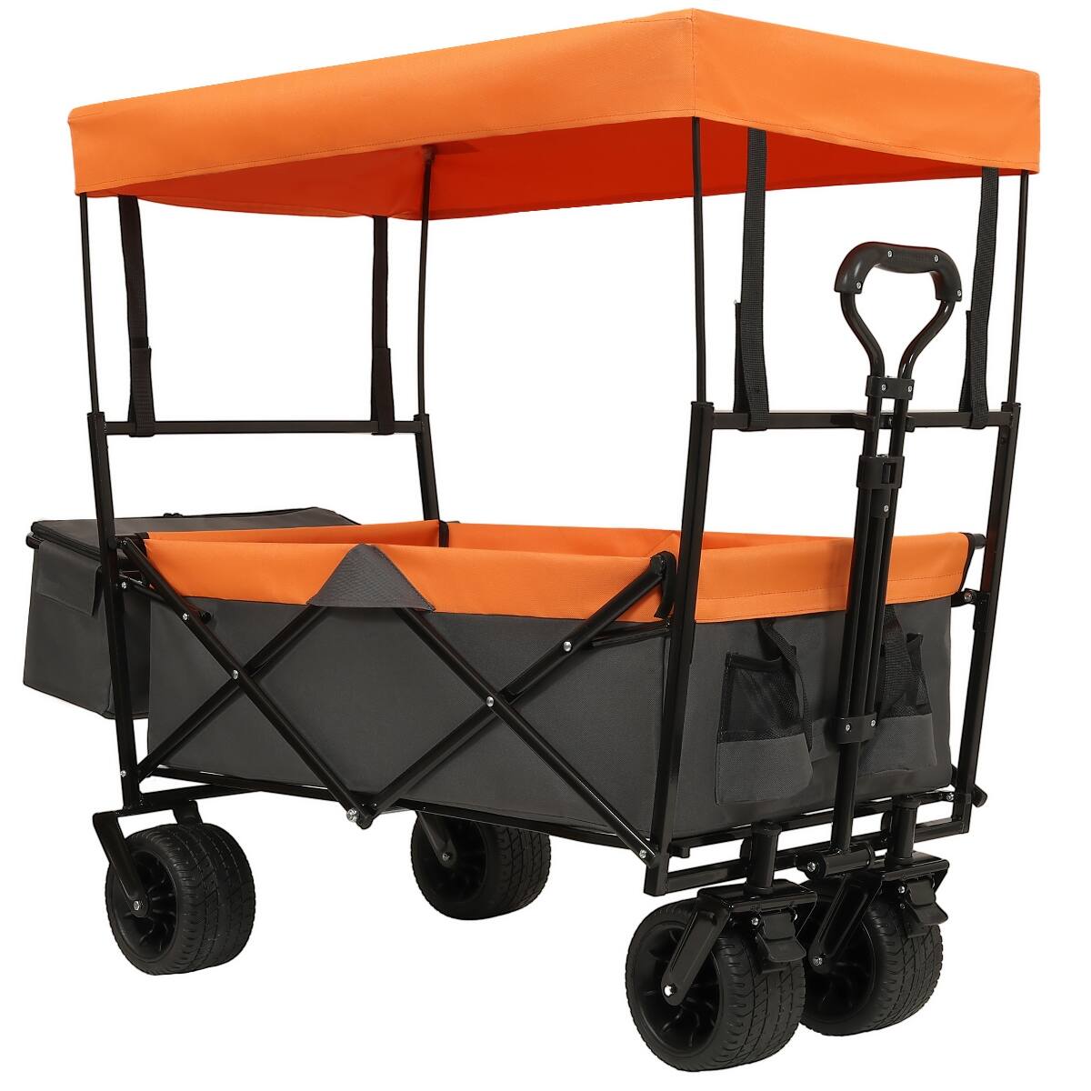Front. Loheer - Loheer Foldable Wagon with Mosquito Net, 480 lb Capacity, Removable Canopy and All Terrain Wheels, Orange.