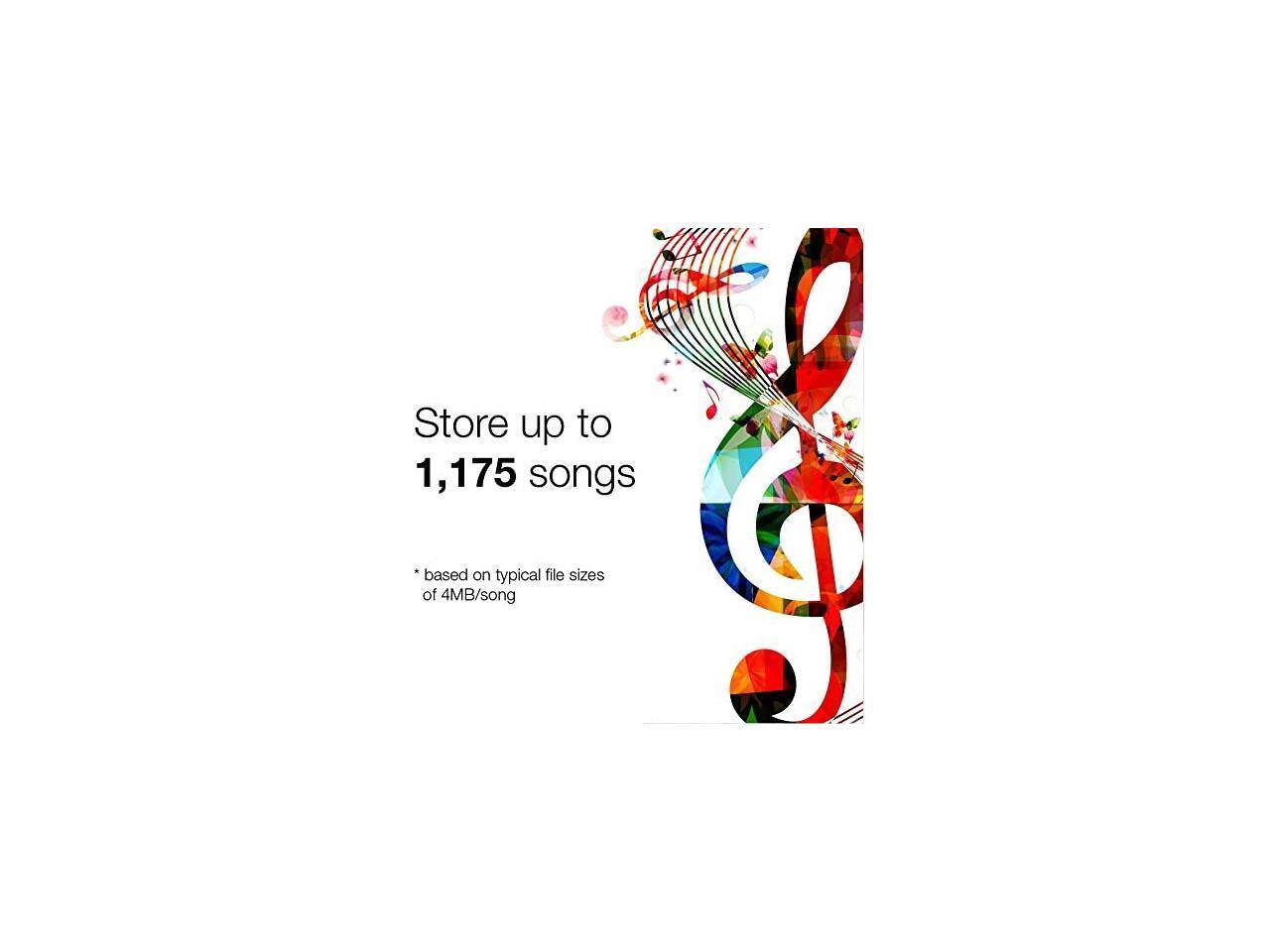 Store up to 1,175 songs based on typical file sizes of 4MB/song!