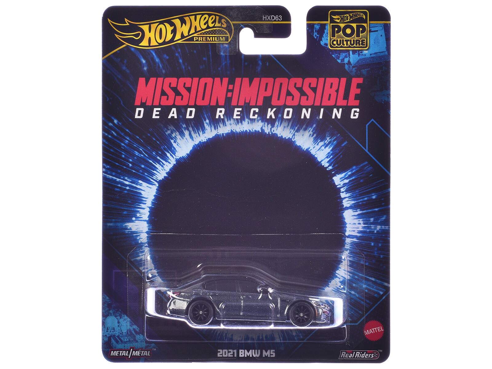 Hot Wheels Premium  
HXD63  
POP Culture  
MISSION: IMPOSSIBLE  
DEAD RECKONING  
MATTEL  
Metal/Metal  
2021 BMW M5  
Real Riders