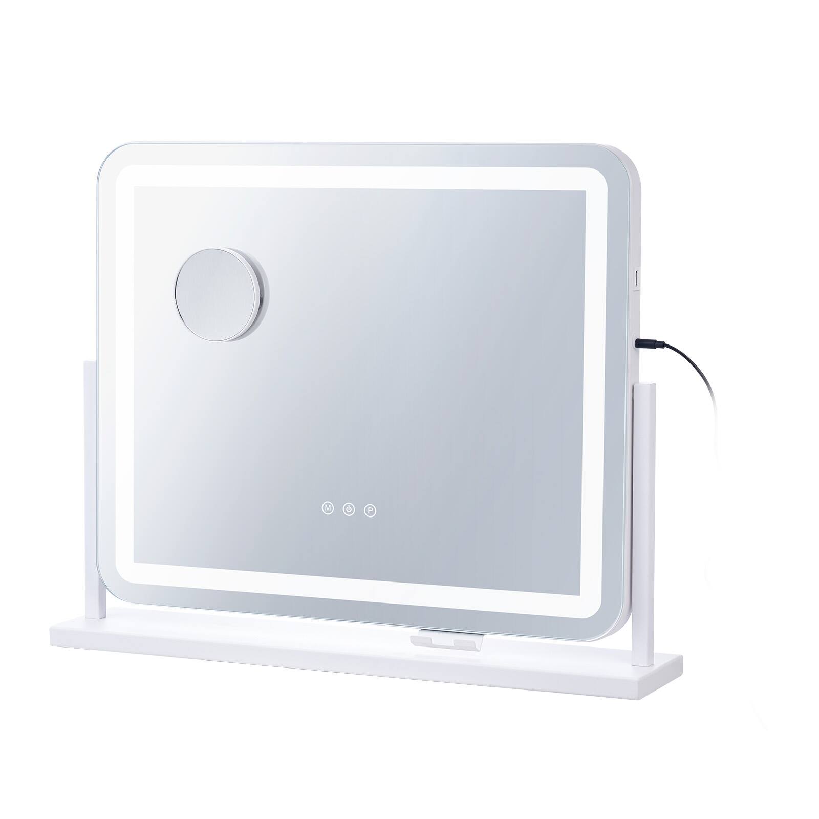 Front. VEVOR - Vanity Mirror with Lights, Three Color Lighting Modes, Lighted Makeup LED Mirror, and 5X Magnification,USB Port - White.