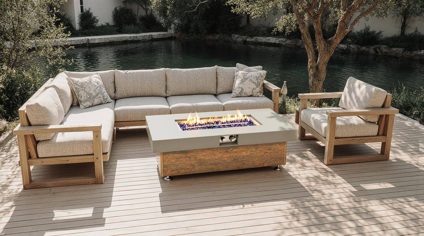 Alt View 2. PexFix - 48" Propane Fire Pit Table, 50,000 BTU Outdoor Heater with Wood Grain Finish & Cover for Patio - Brown.