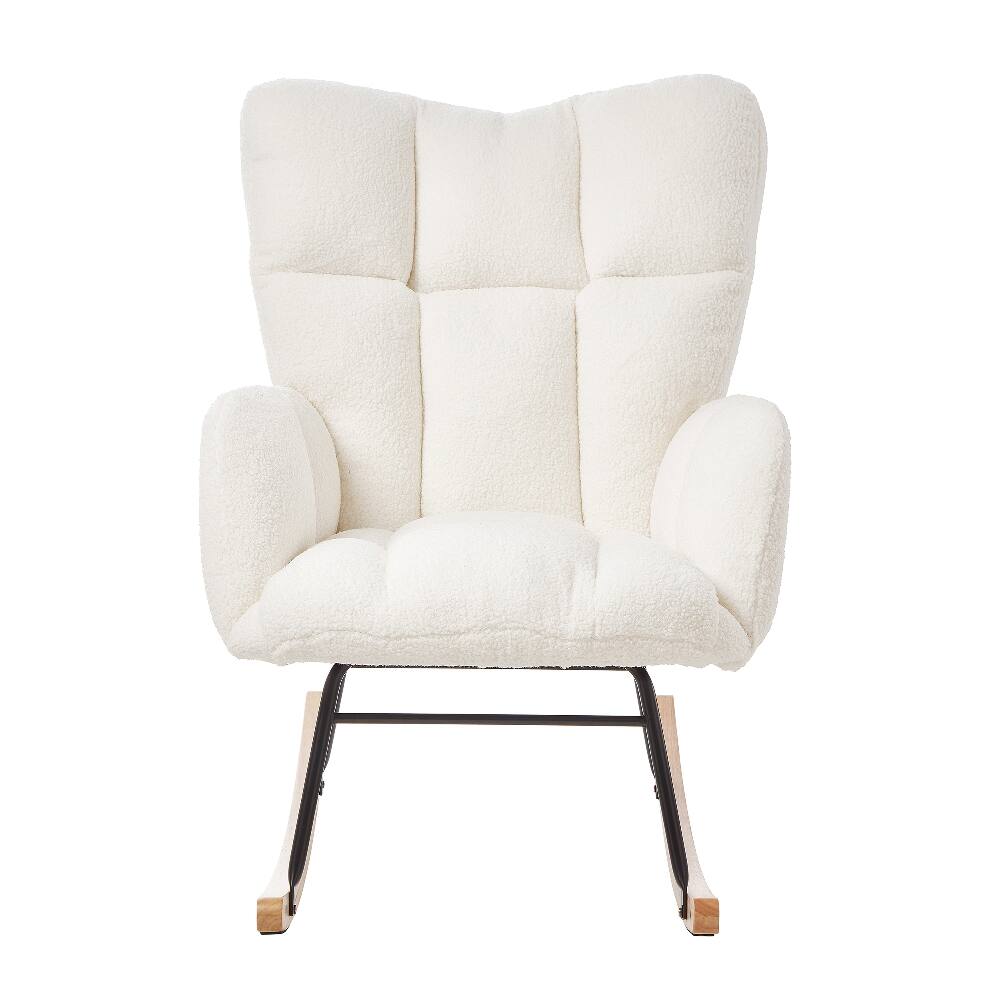Alt View 7. Loheer - Loheer Ivory White Teddy Fabric Rocking Chair Tufted Upholstered Glider Chair with Metal Frame for Living Room Nursery - Ivory White.