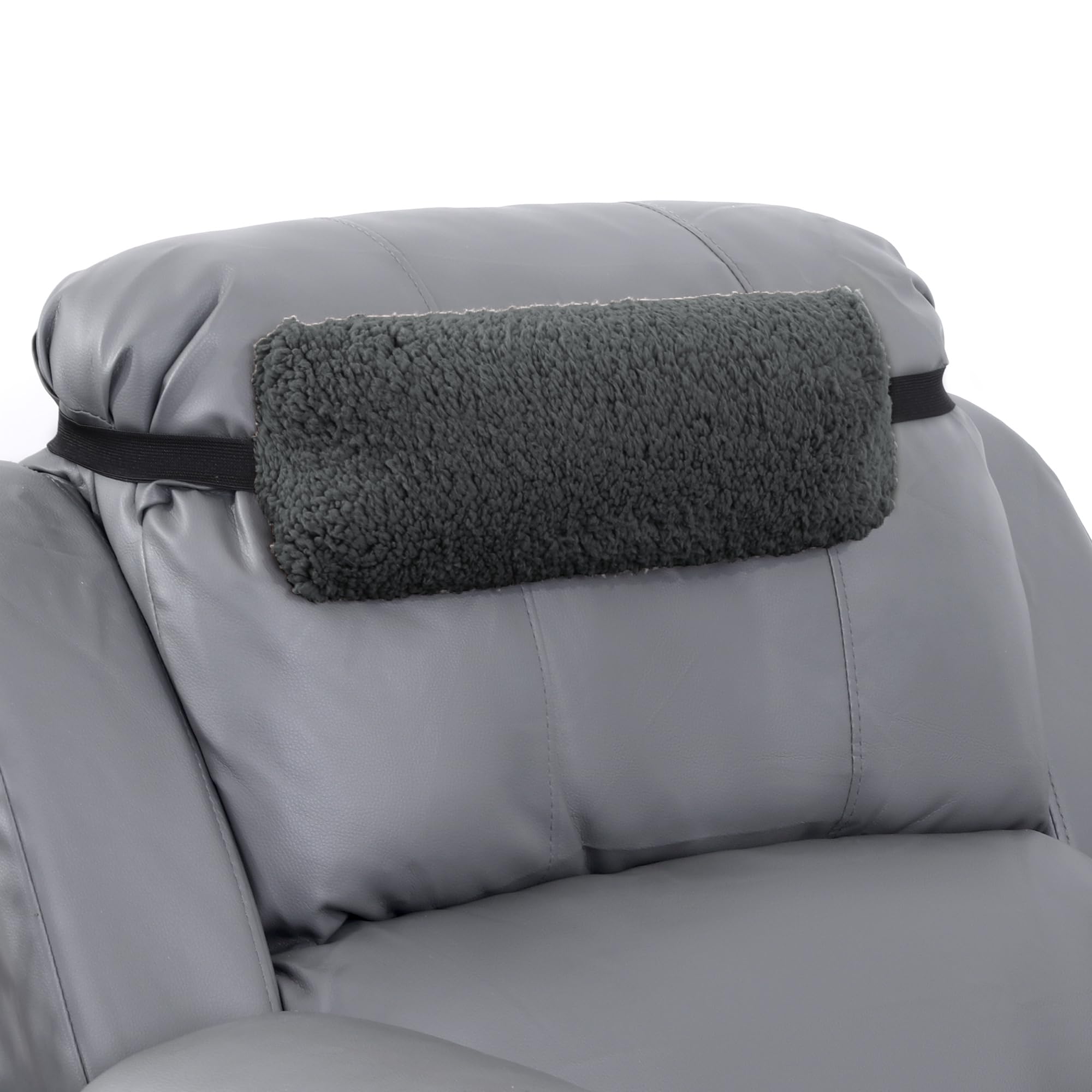 Back. Fabibe - 2 Piece Sherpa Fleece Lumbar Support Pillow for Recliner Chair, Washable Design, Premium Quality - Coffee.