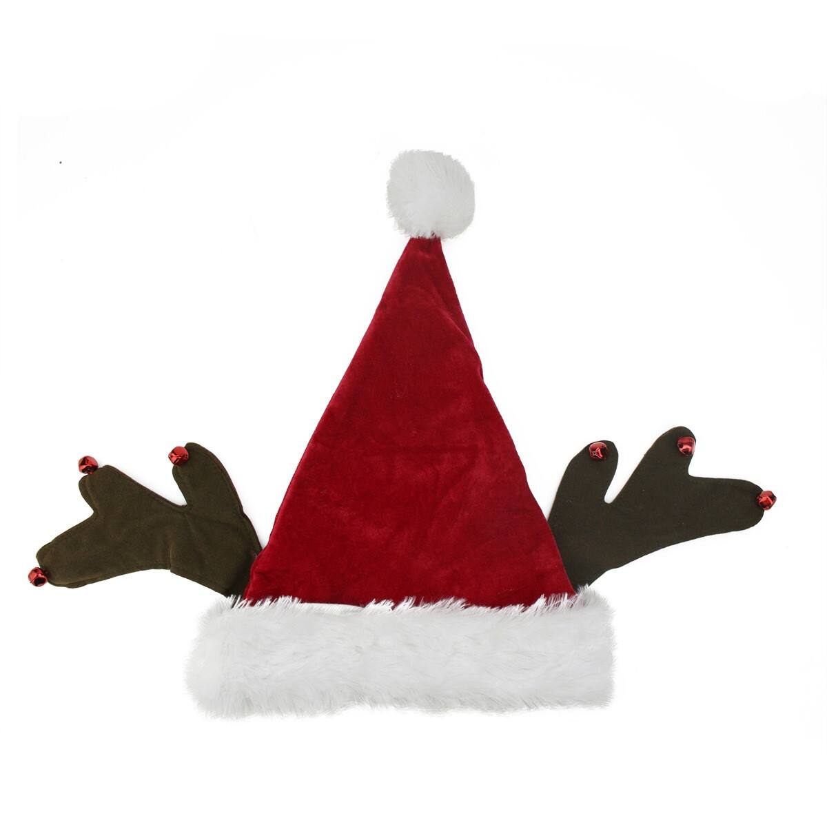 Alt View 1. Northlight - Red and Brown Reindeer Antlers Santa Hat Unisex Adult Christmas Costume Accessory - One Size - Red.