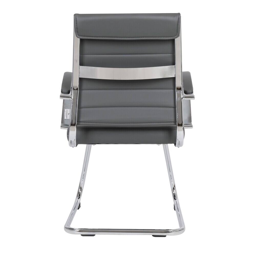Alt View 6. LeisureMod - Set of 4 Benmar Modern Leather Upholstered Office Desk Chair with Padded Armrests and Chrome Frame for Home or Office - Grey.