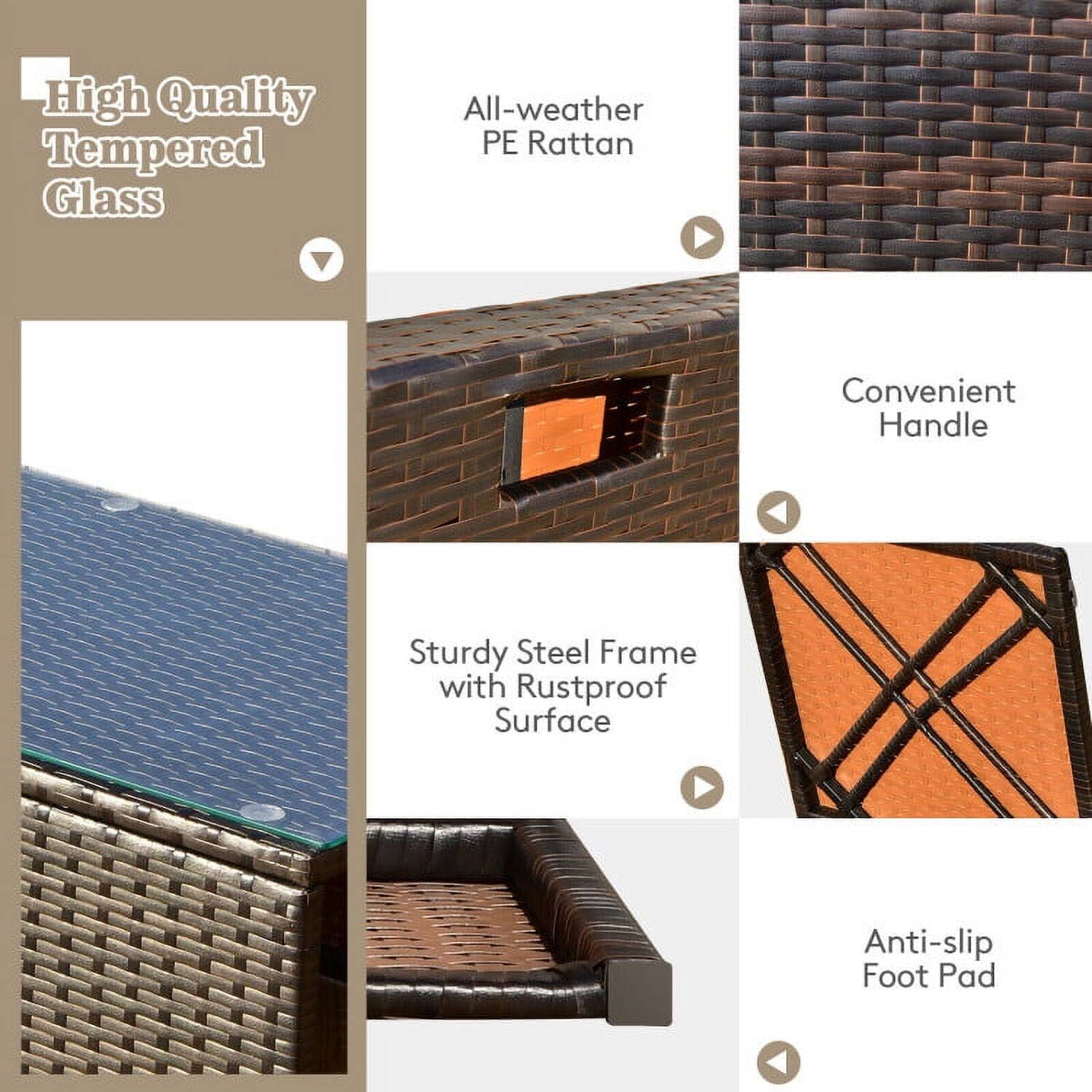 High Quality Tempered Glass  
All-weather PE Rattan  
Convenient Handle  
Sturdy Steel Frame with Rustproof Surface  
Anti-slip Foot Pad