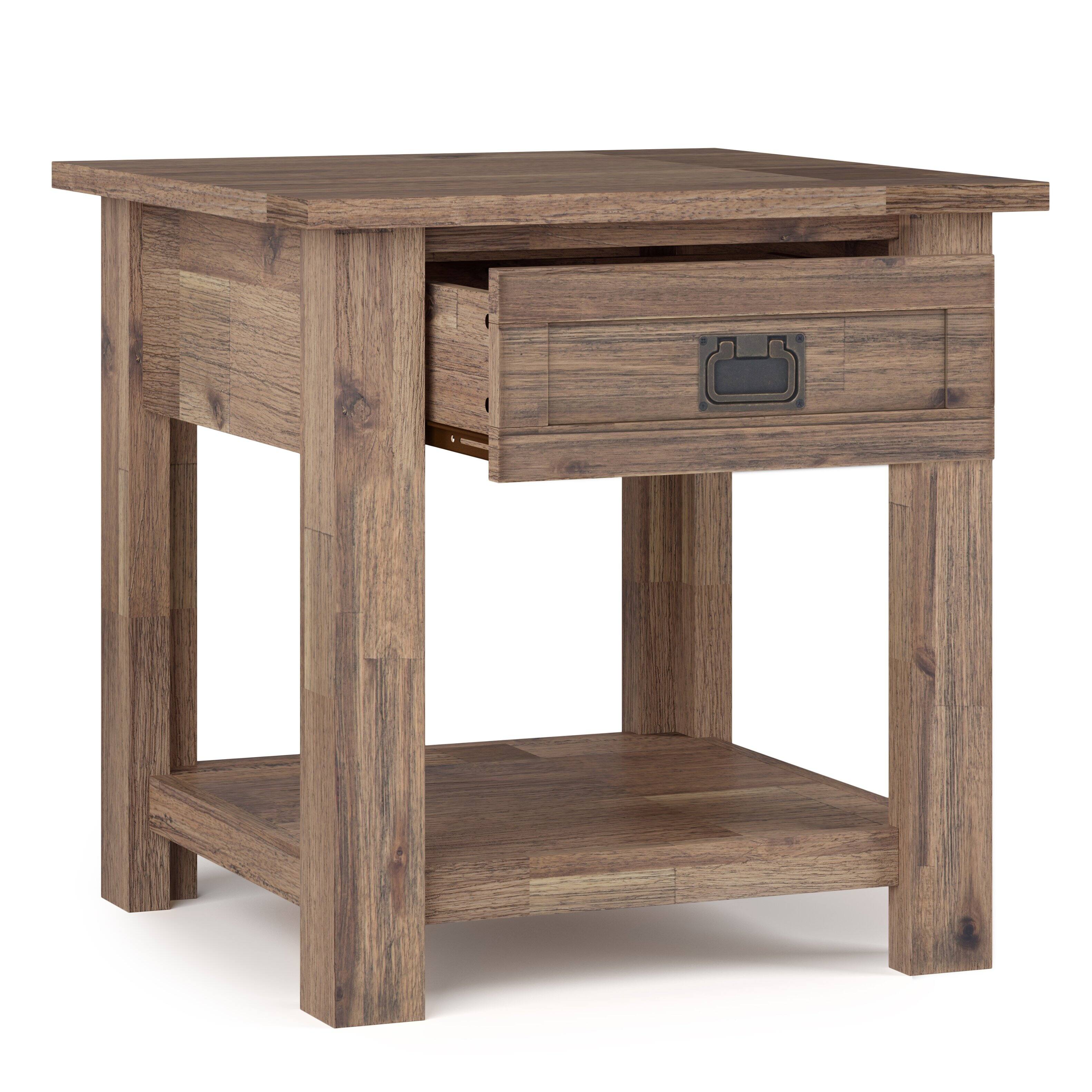 Left. Simpli Home - Monroe 22 inch End Table (Set of 2) - Rustic Natural Aged Brown.