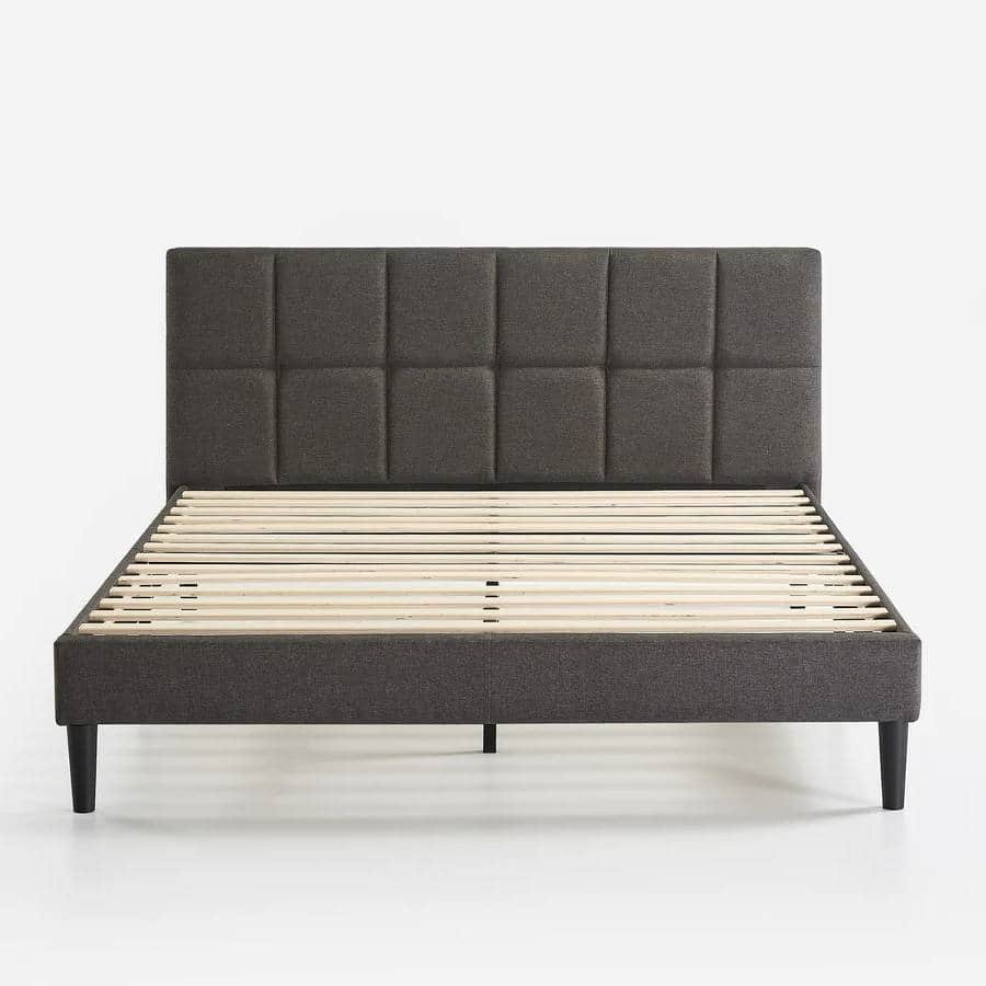 Hivvago - King size Grey Upholstered Platform Bed Frame with Padded Headboard - Gray