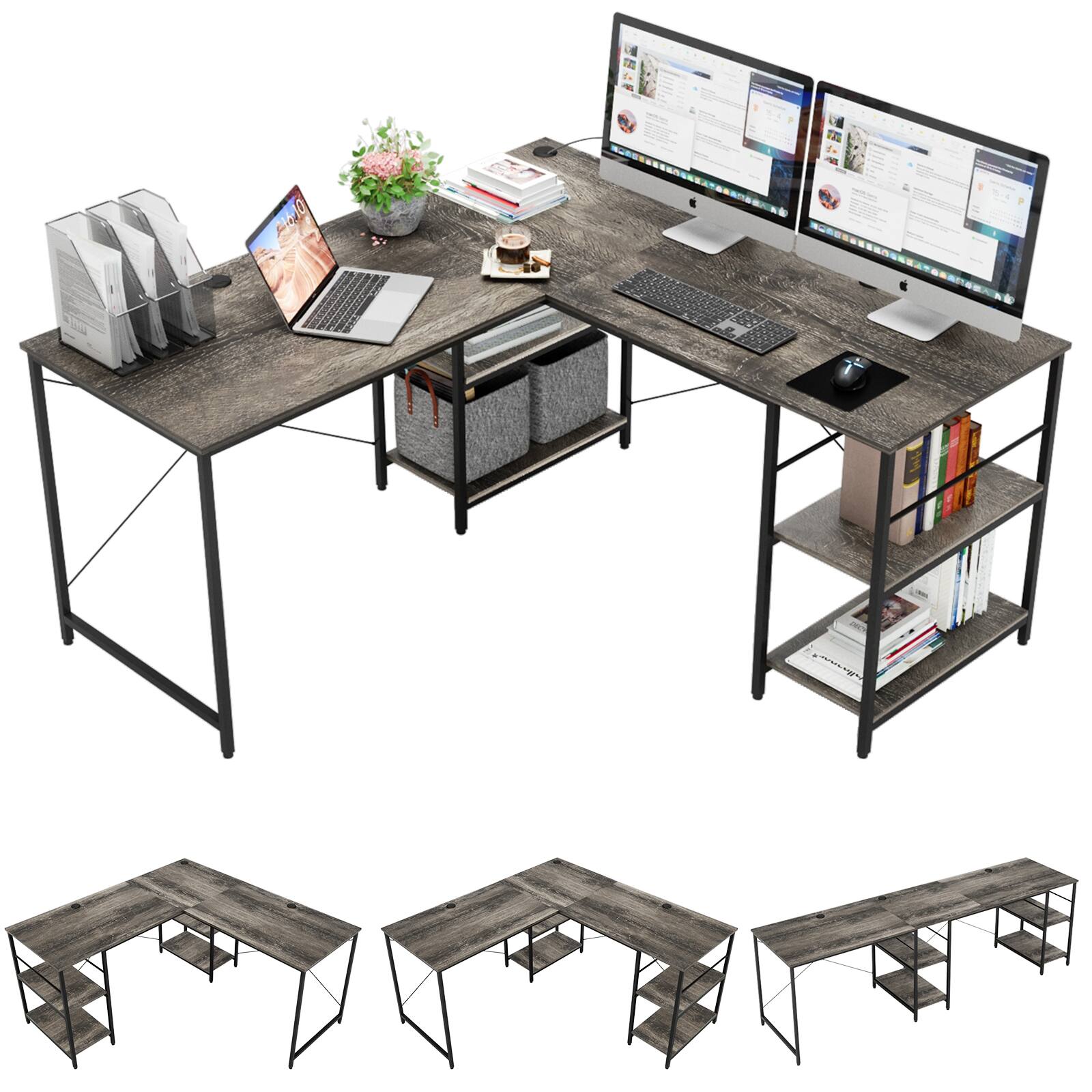 Alt View 13. Bestier - L-Shaped Desk with Shelves - 59" Wide - Dark Grey.