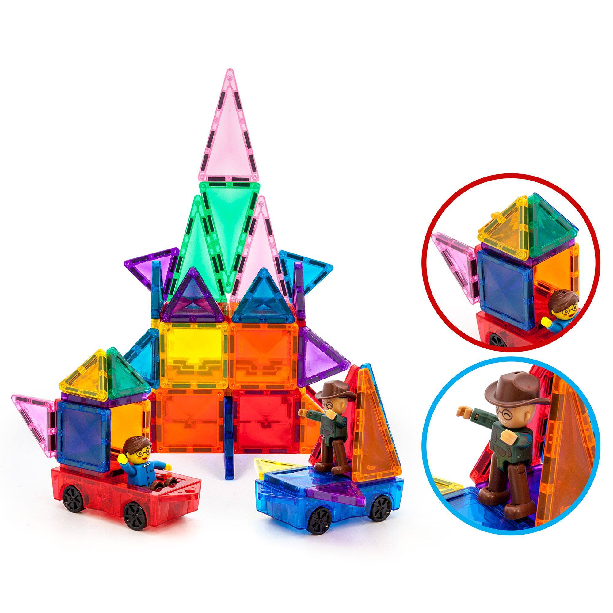 Front. PicassoTiles - PICASSO-TILES Magnetic Cars for Kids, Compatible for Magnet Tiles for Kids, STEM Building Block Toy, Travel Size, 2PCS - Multicolor.