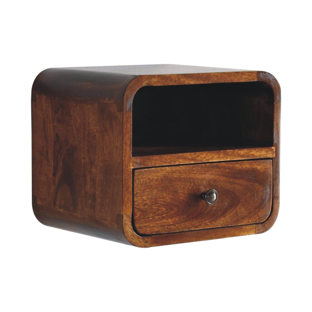 Left. Tiramisubest - Wall-Mounted Mini Chestnut Bedside with Open Slot and Drawer - Brown.