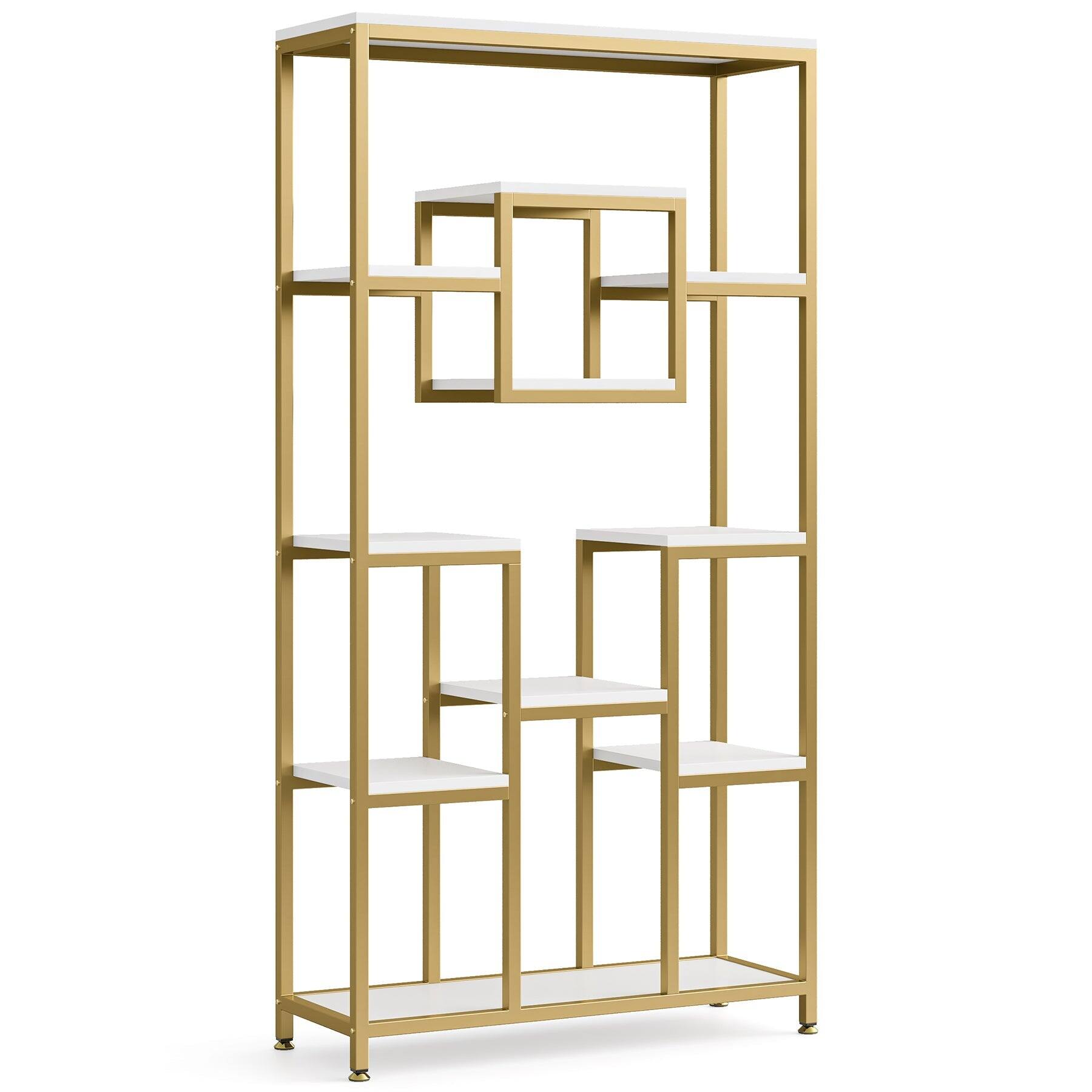 Angle. Tribesigns - Modern Bookshelf with Metal Frame, Storage Shelves and Book and Decor Display for Living Room and Bedroom - White.