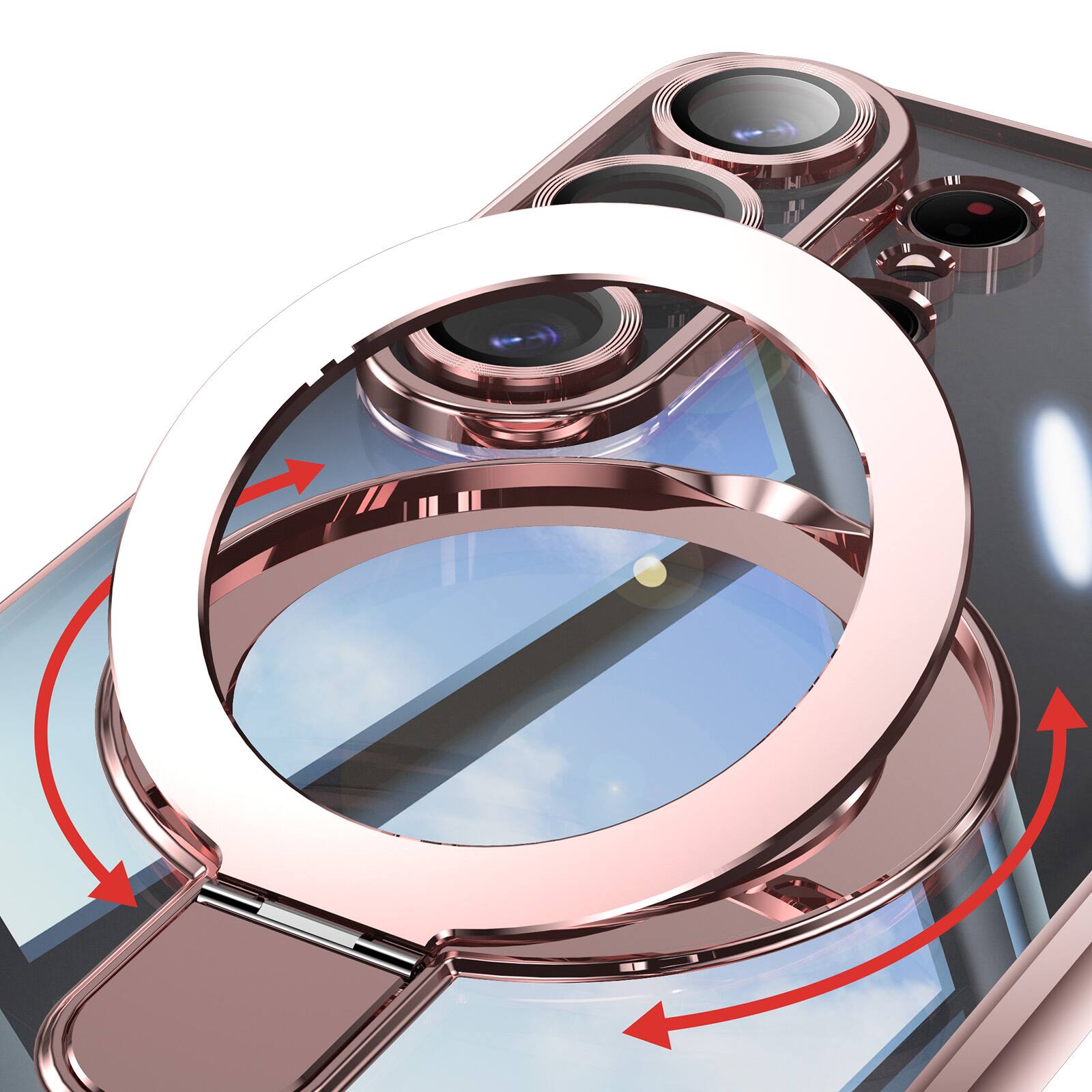 Alt View 1. Dteck - Clear Mag Safe Case for Samsung Galaxy S26 Ultra,Transparent Back Plated Bumper Shockproof Metal Stand Cover + Lens Film - Rosegold.