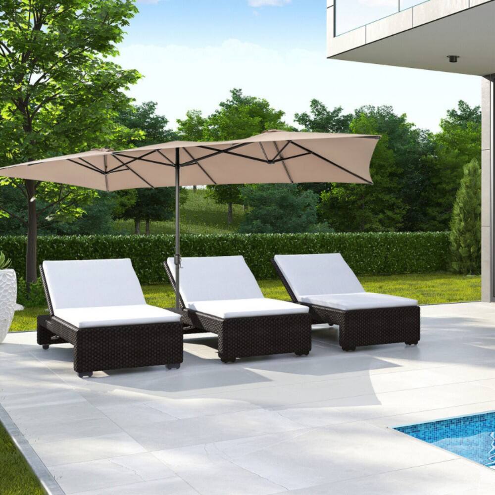 Alt View 5. Mondawe - 15 Feet Double-Sized Patio Umbrella with Crank Handle and Vented Tops - Brown.