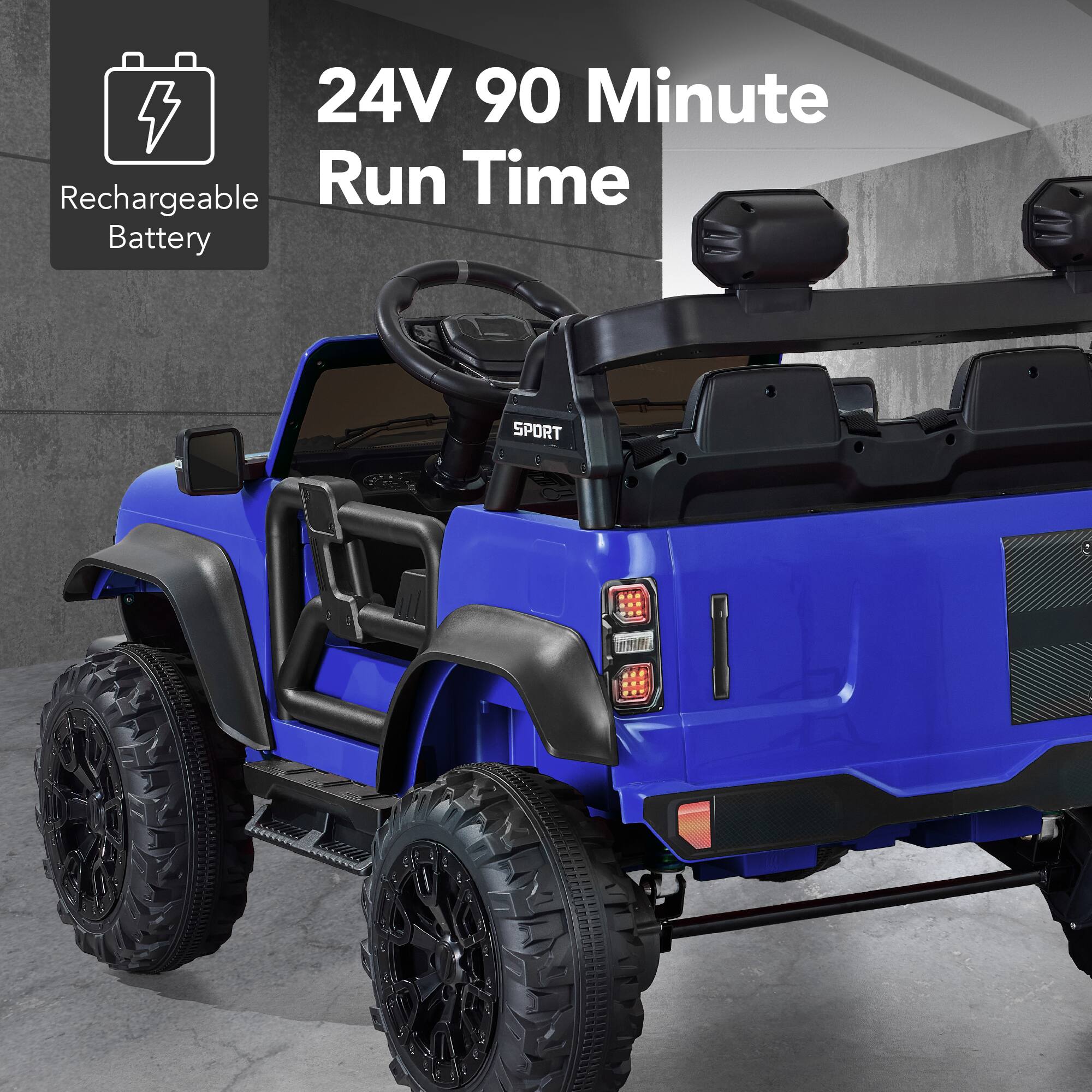 24V 90 Minute Run Time  
Rechargeable Battery