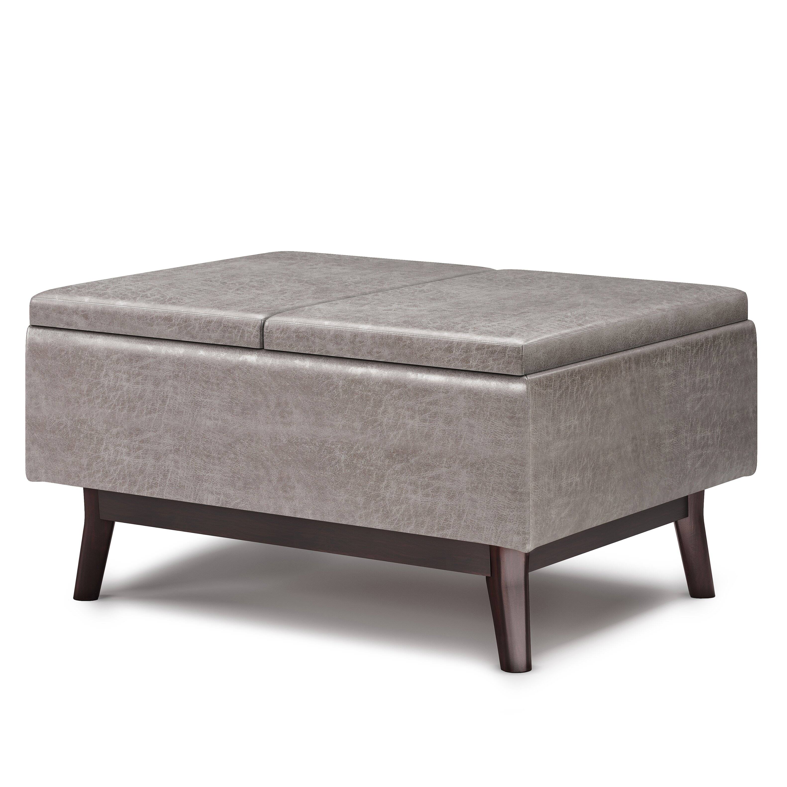 Angle. Simpli Home - Owen Tray Top Small Coffee Table Storage Ottoman - Distressed Grey.