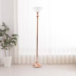 Hivvago - Rose Gold Copper Finish Metal Floor Lamp Torchiere with White Glass Shade - Gold Copper Finish, White