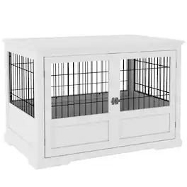 Pawhut - Dog Crate Furniture, 43" Dog Kennel End Table, 3 Doors, Removable Tray, Indoor, Extra Large Medium Small Dogs