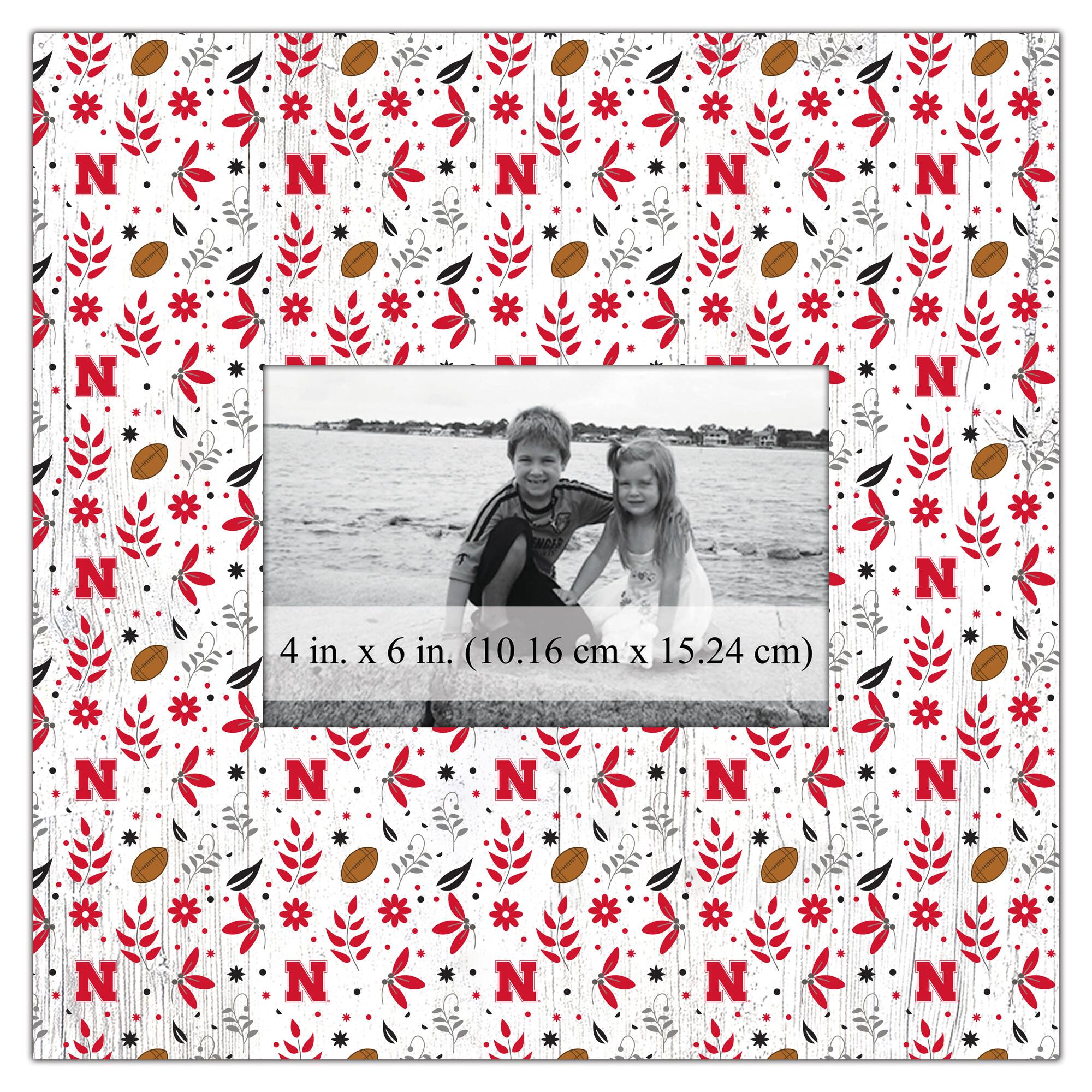 Nebraska Huskers 10'' x 10'' Floral Pattern Frame
