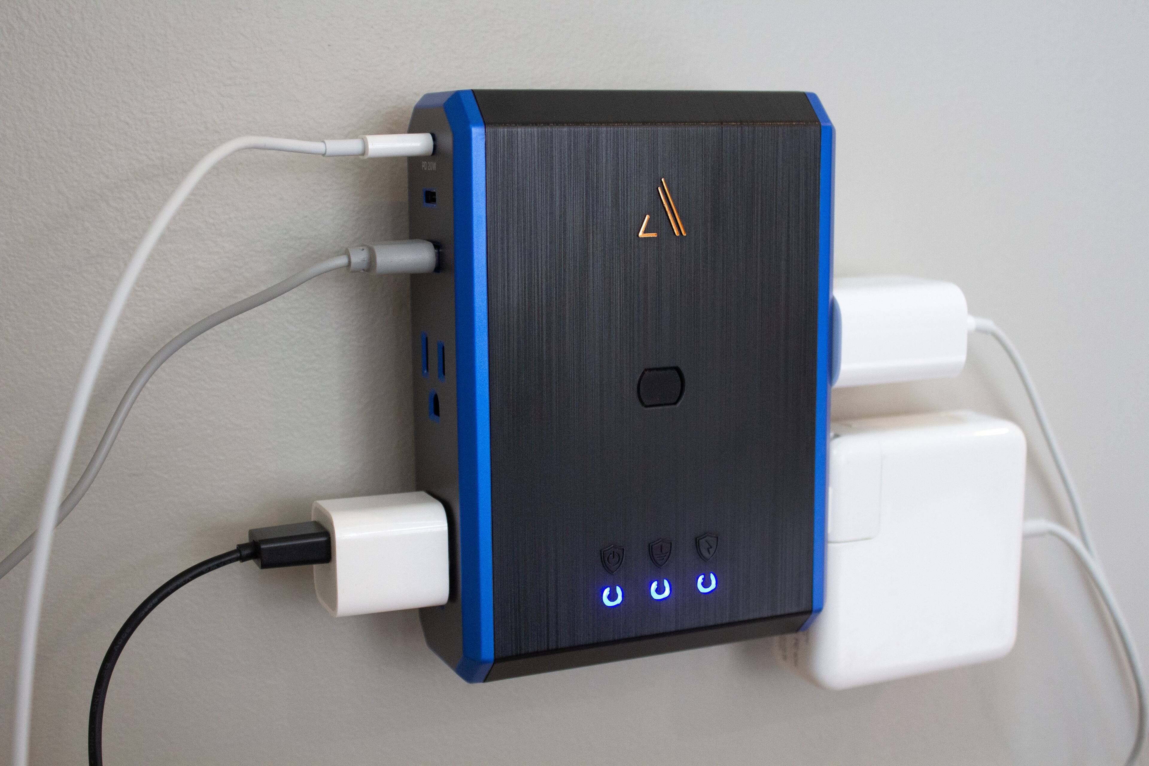 Alt View 25. Austere - V Series Power 4-Outlet/3-USB Wall Tap 3,000 Joules Surge Protector - Black and Blue.