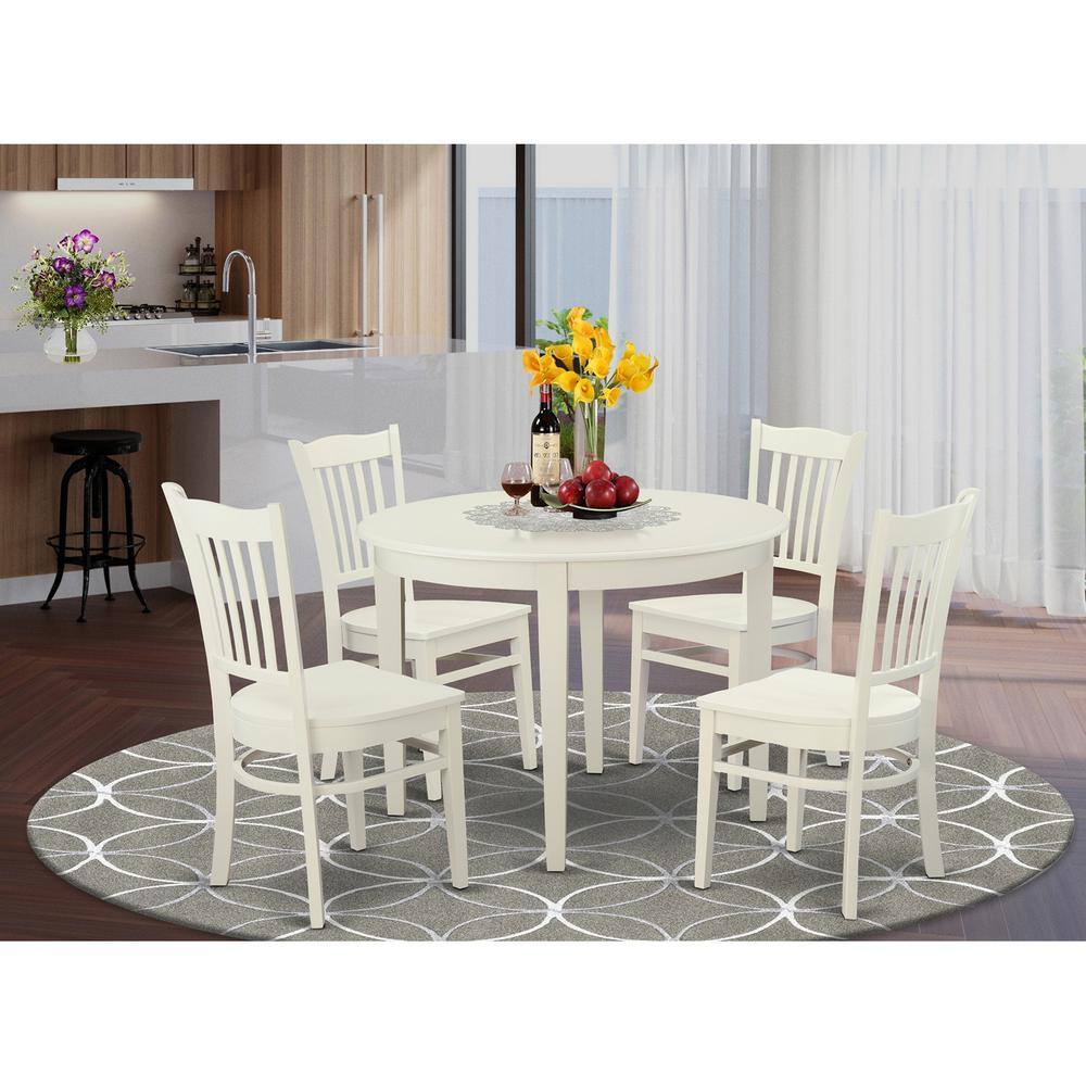 Back. East West Furniture - 5 Pc Dinette set - Small Kitchen Table and 4 Dining Chairs - Linen White.