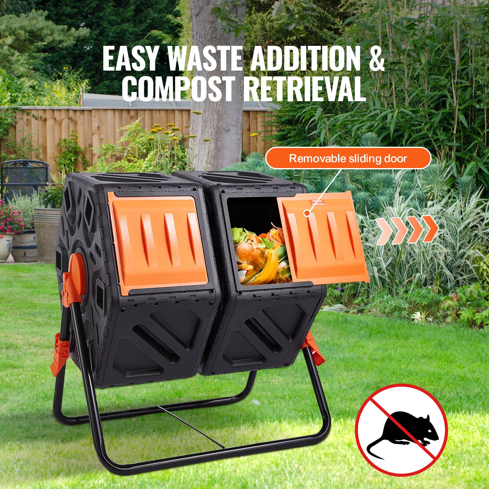EASY WASTE ADDITION & COMPOST RETRIEVAL
Removable sliding door