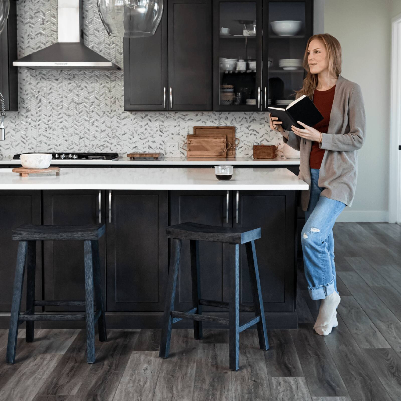 Left. Maven Lane - 27" Vincent Counter Stool in Antiqued Black Finish - Antiqued Black.