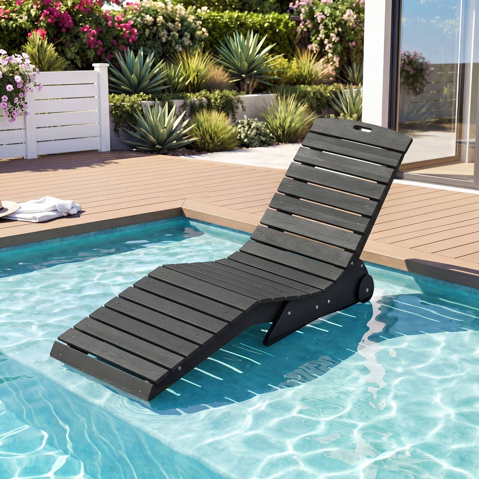 Alt View 1. Gymax - Gymax In-Pool Lounge Chair Ergonomic S-Curve HDPE Pool Chaise Lounger w/ Wheels Dark Gray - Gray.