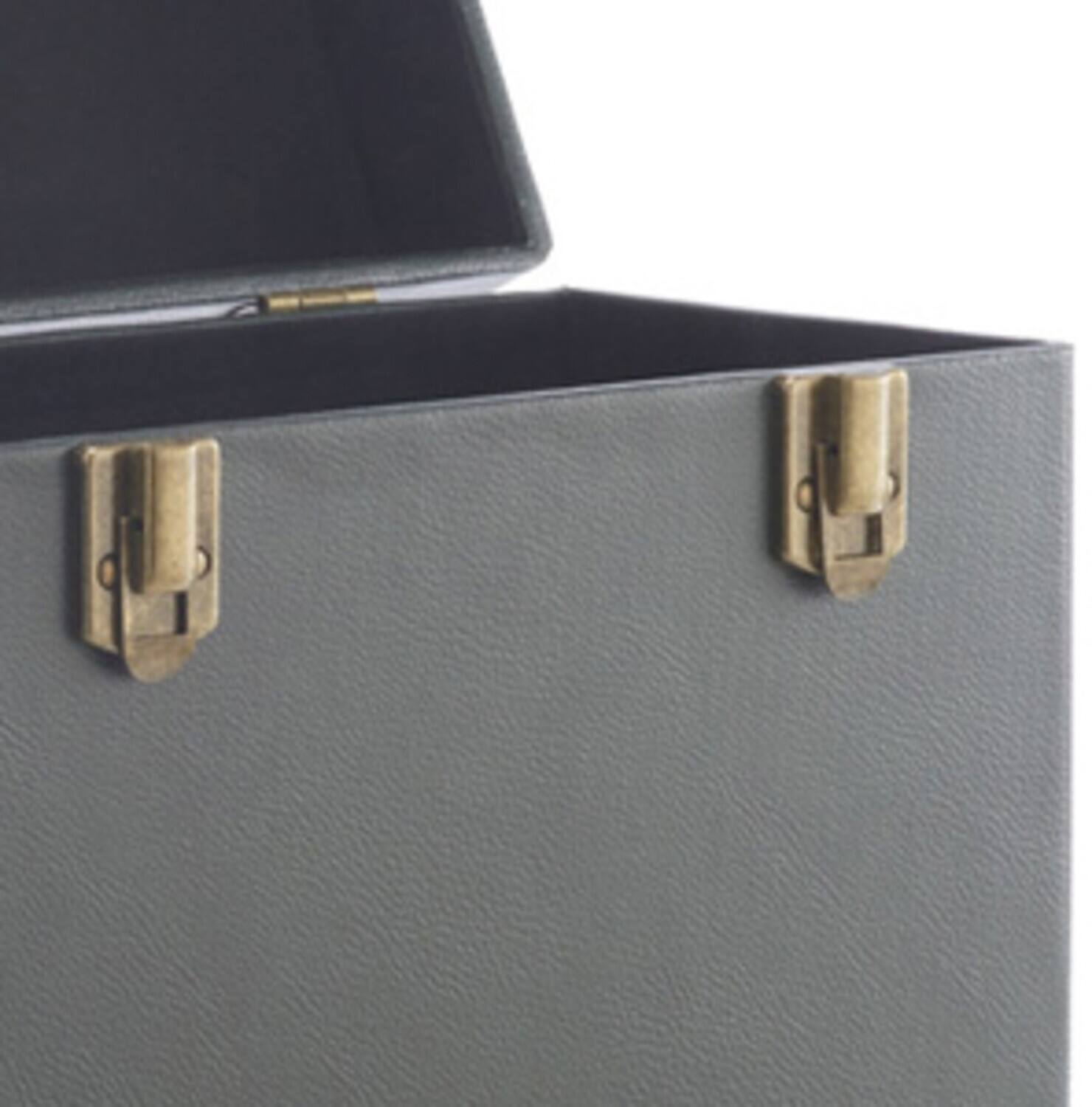 Alt View 2. PopMarket - GPO Retro SWB18GB 12 " Vinyl Record Case 35 Count Capacity Removable Lid - Rustic Green   - VINYL ACCESSORIES - black.