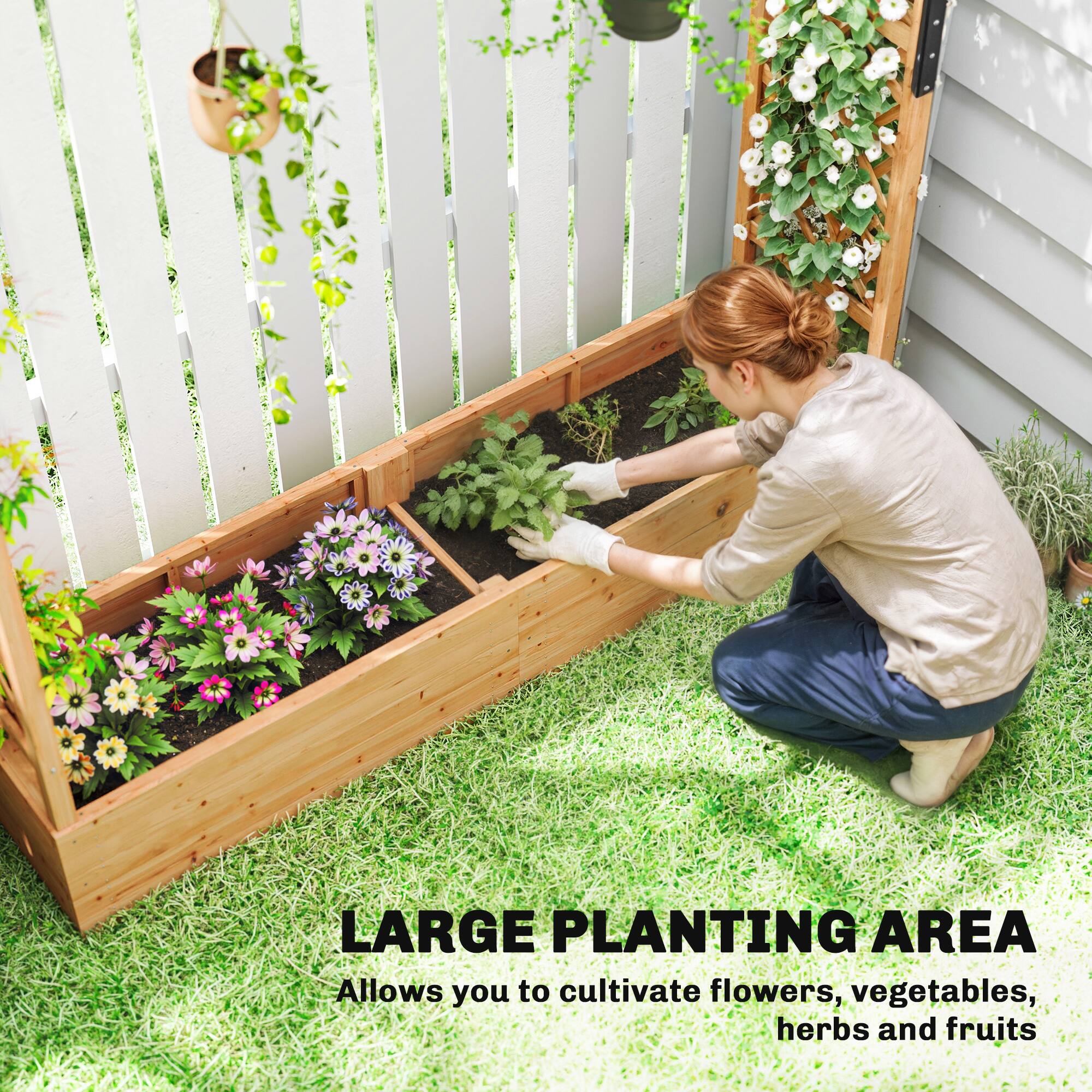 LARGE PLANTING AREA  
Allows you to cultivate flowers, vegetables, herbs and fruits